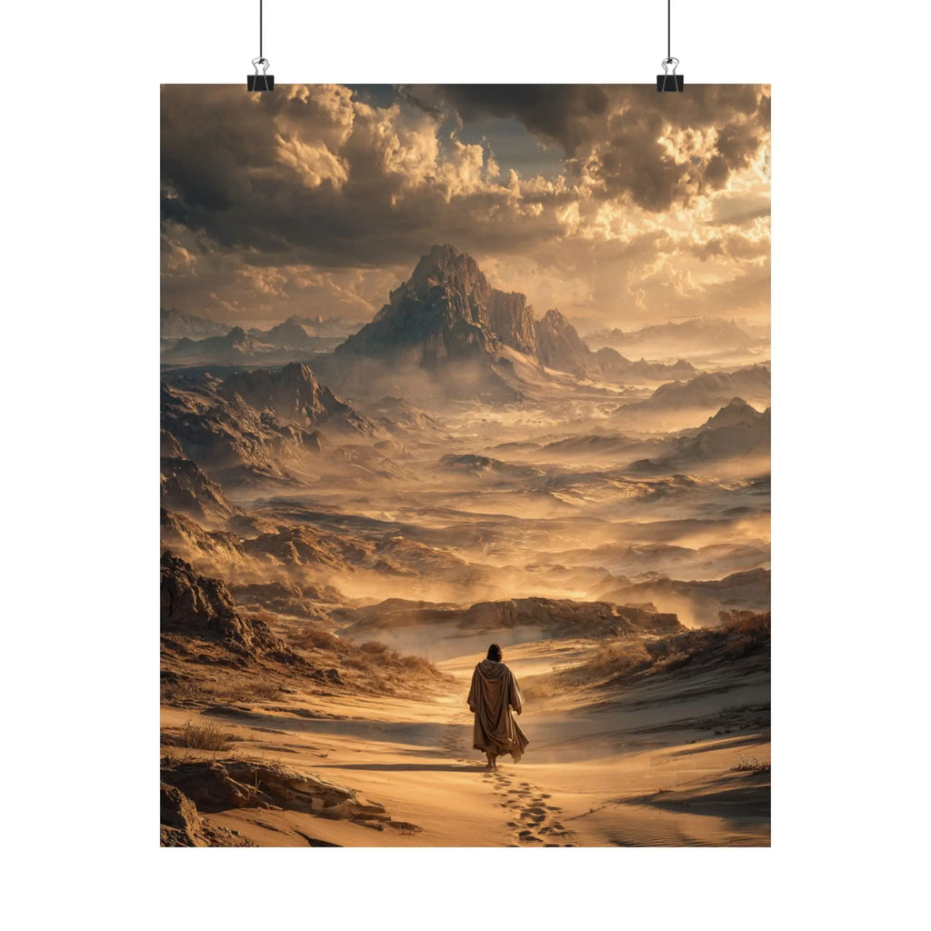 Satin Poster — Jesus in The Desert Landscape Art Print Printify