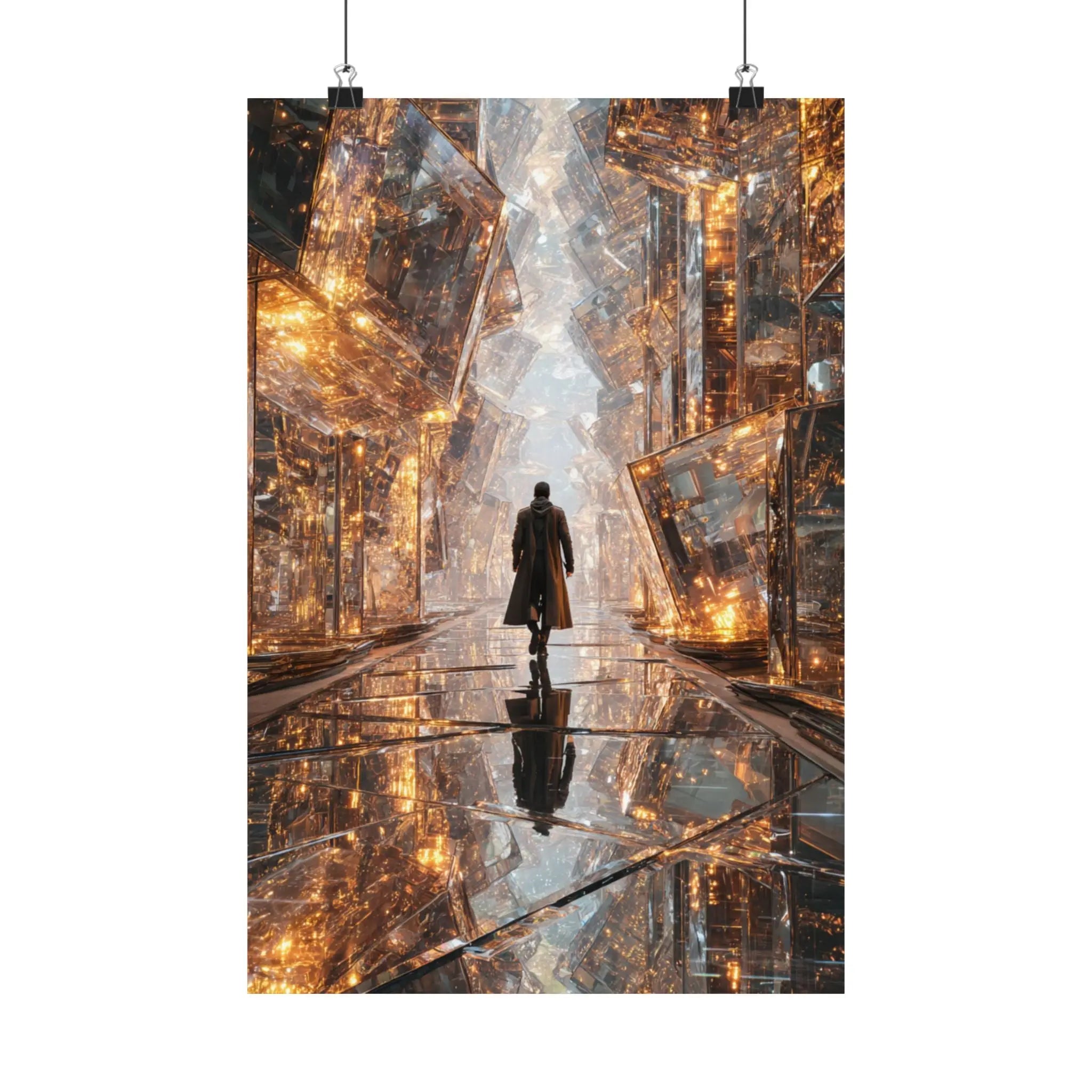 Satin Poster — Futuristic Cityscape with Lone Figure (210gsm) Printify