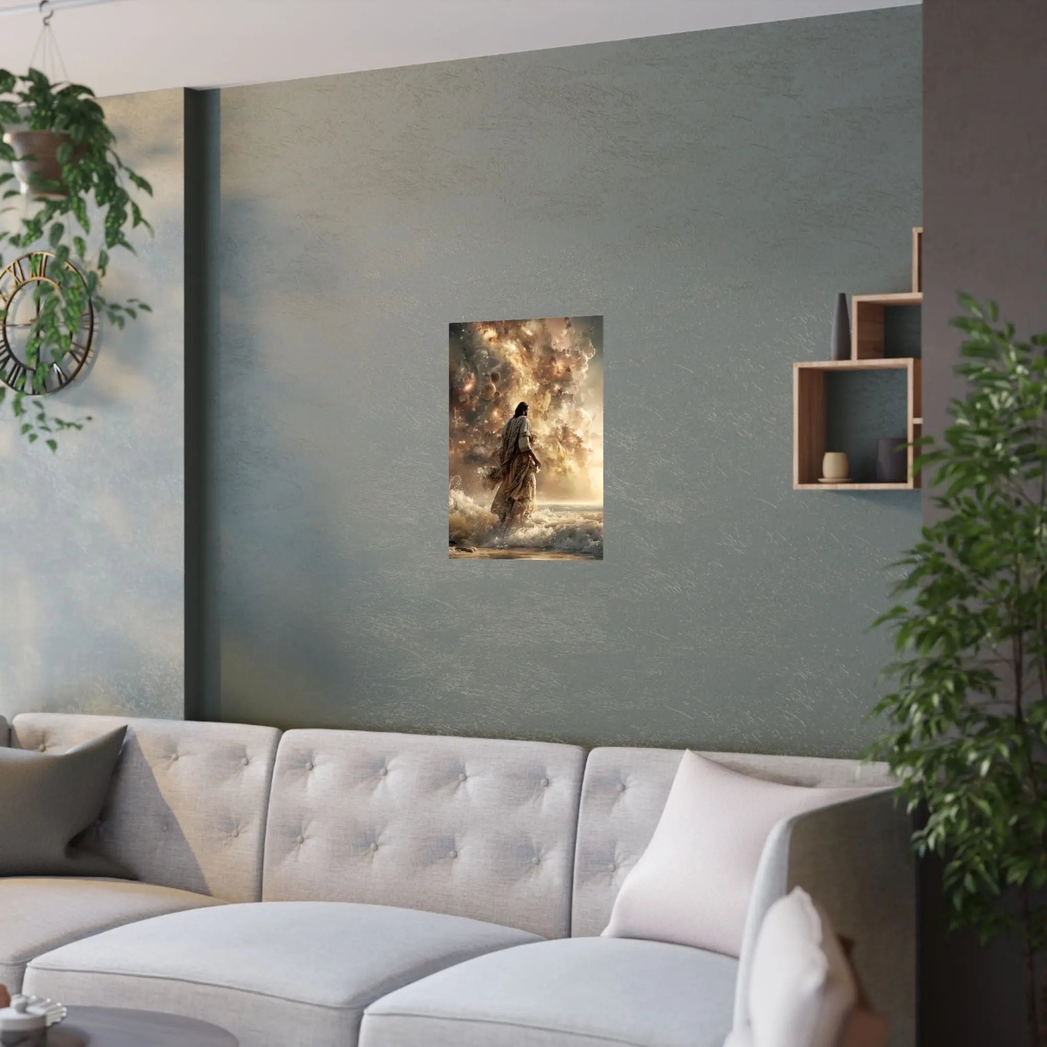 Religious Jesus Walking on Water Satin Poster — Inspirational Christian Wall Art (210gsm) Printify
