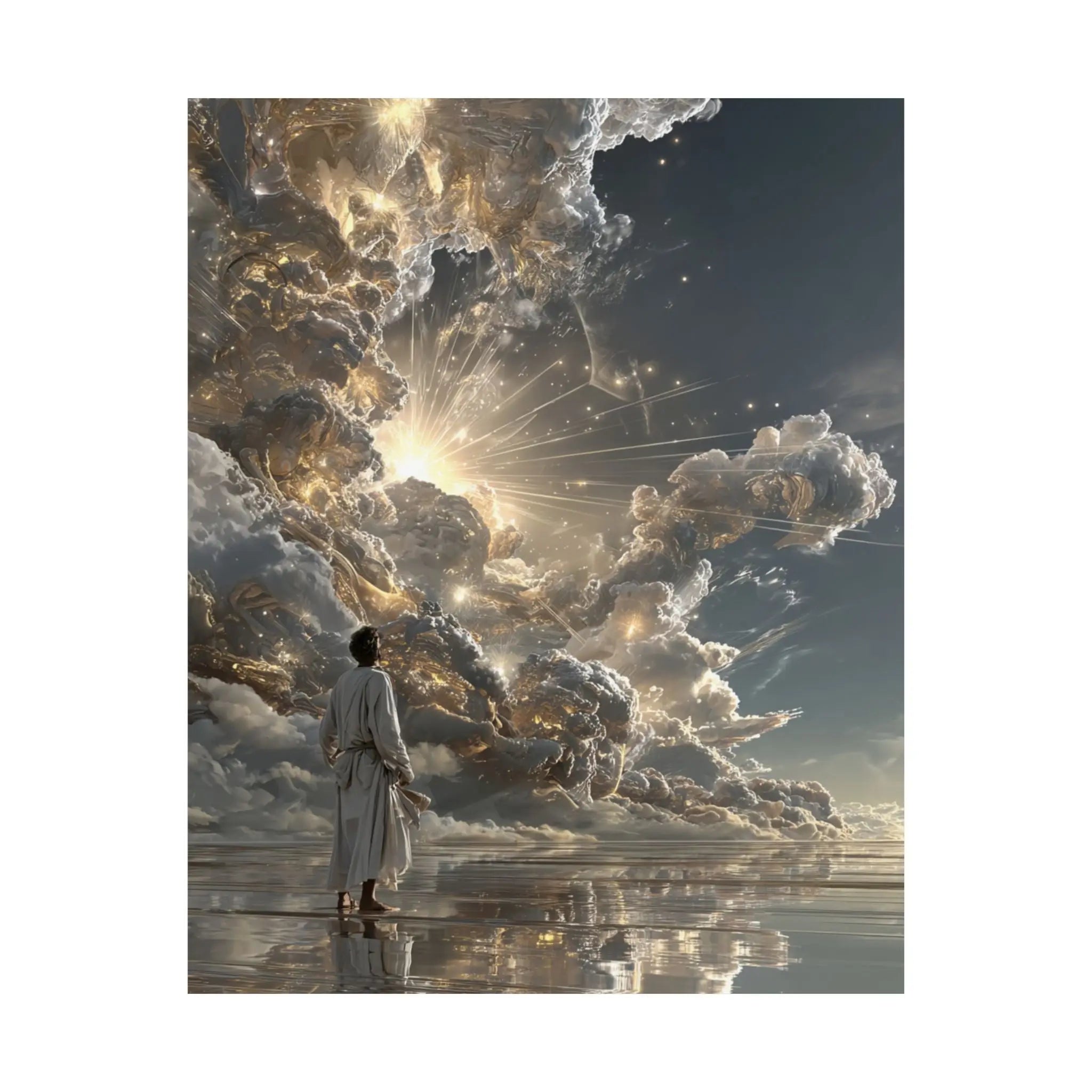 Satin Poster - Heavenly Light Surreal Art Print Printify