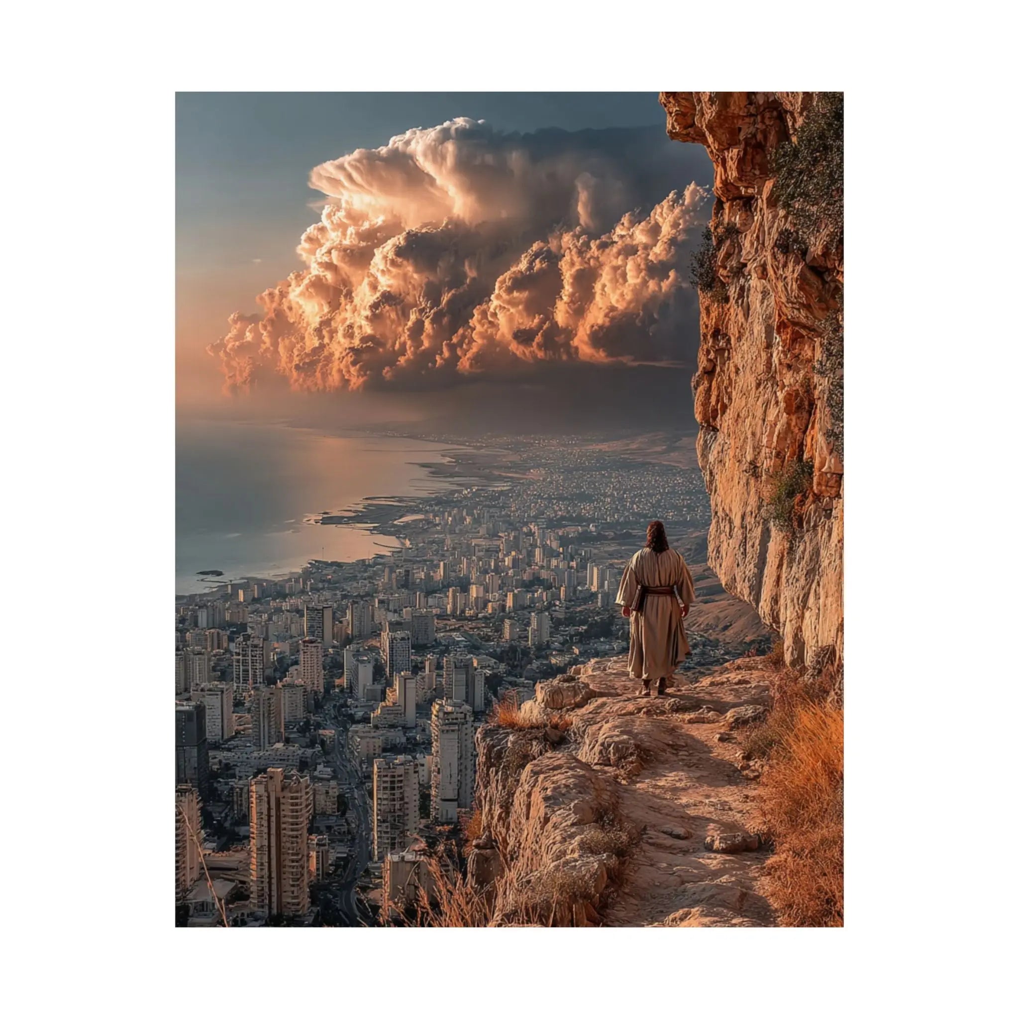 Satin Poster — Urban Cliff Path Sunset Landscape Print Printify