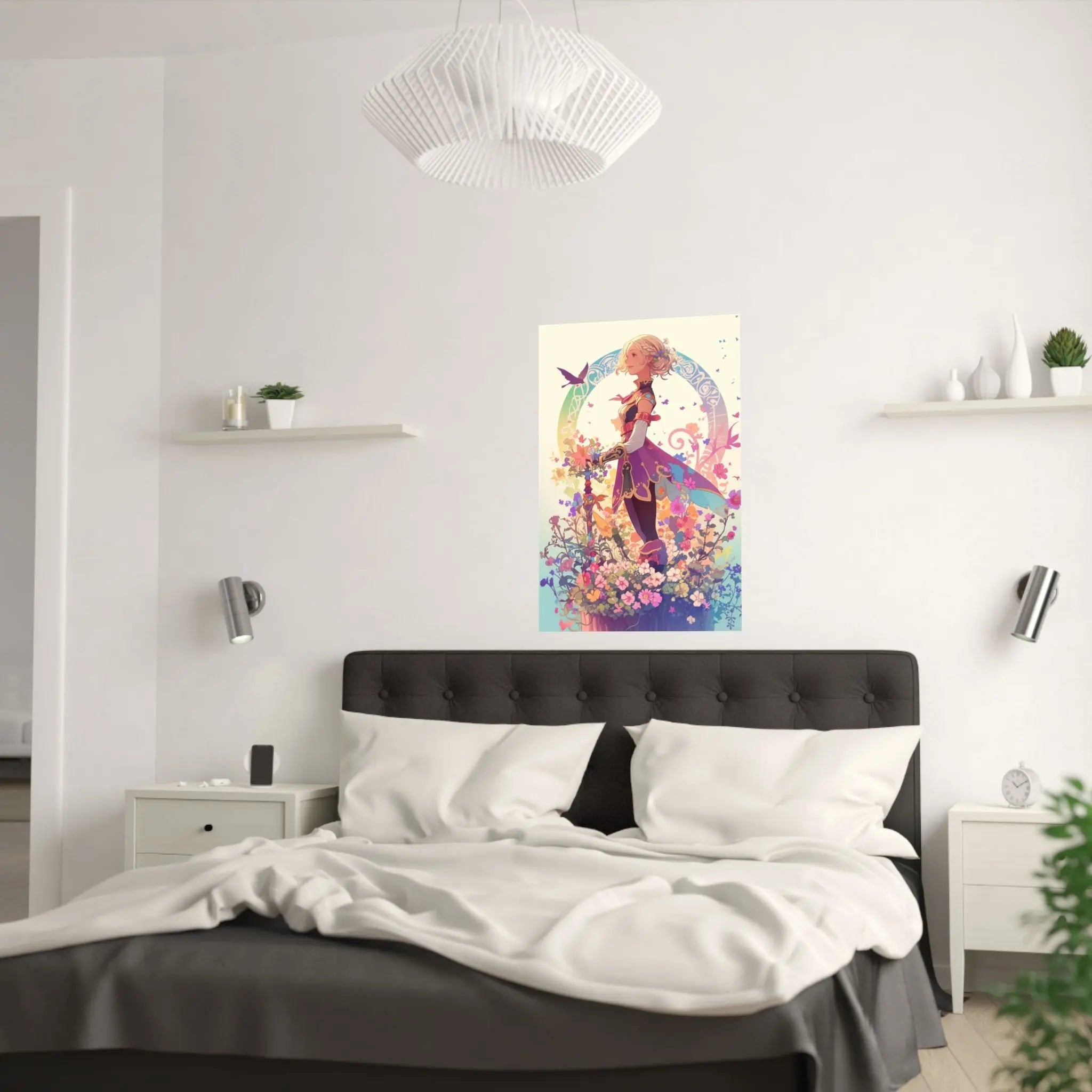 Satin Poster — Fantasy Girl in Floral Garden (210gsm) Printify
