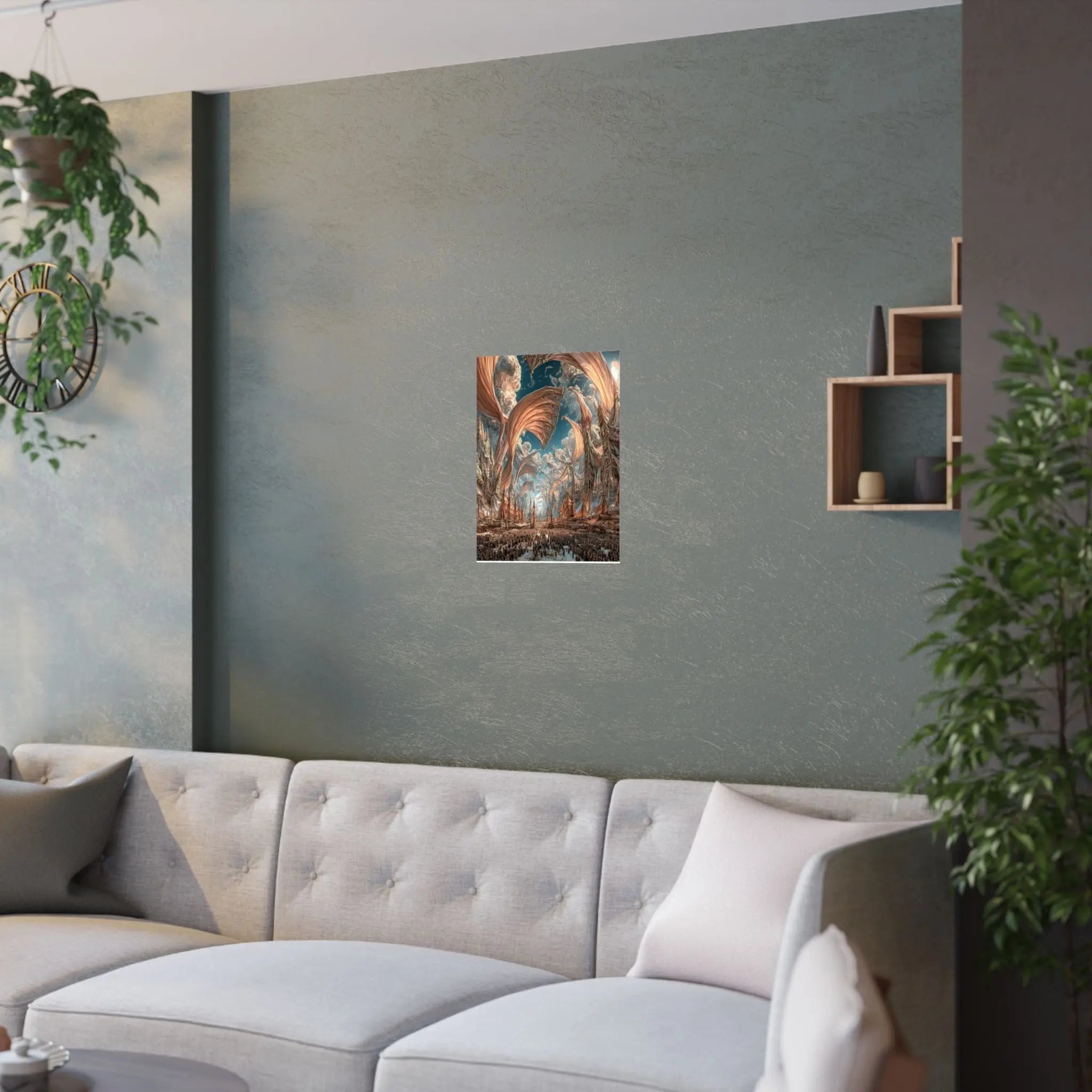 Surreal Cityscape Satin Poster — Dreamlike Bronze Canopy Art Print Printify
