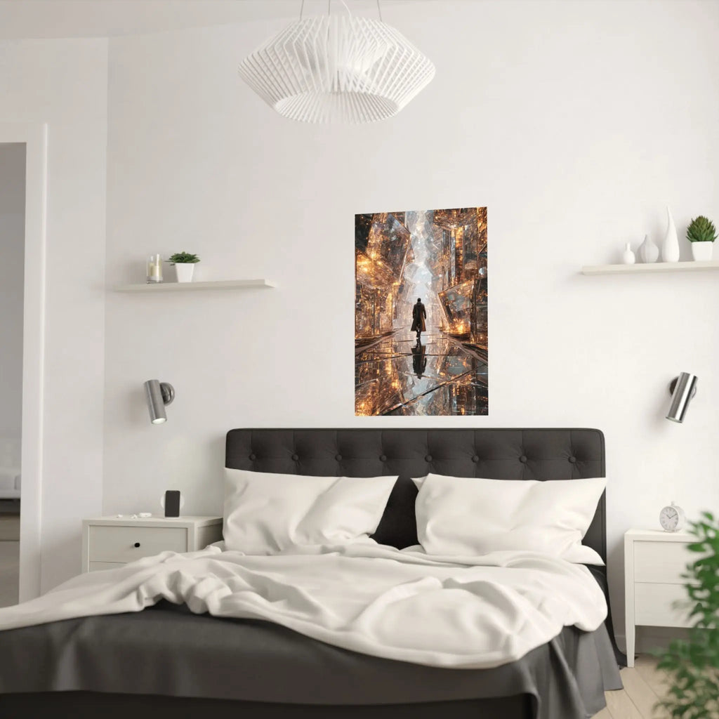 Satin Poster — Futuristic Cityscape with Lone Figure (210gsm) Printify