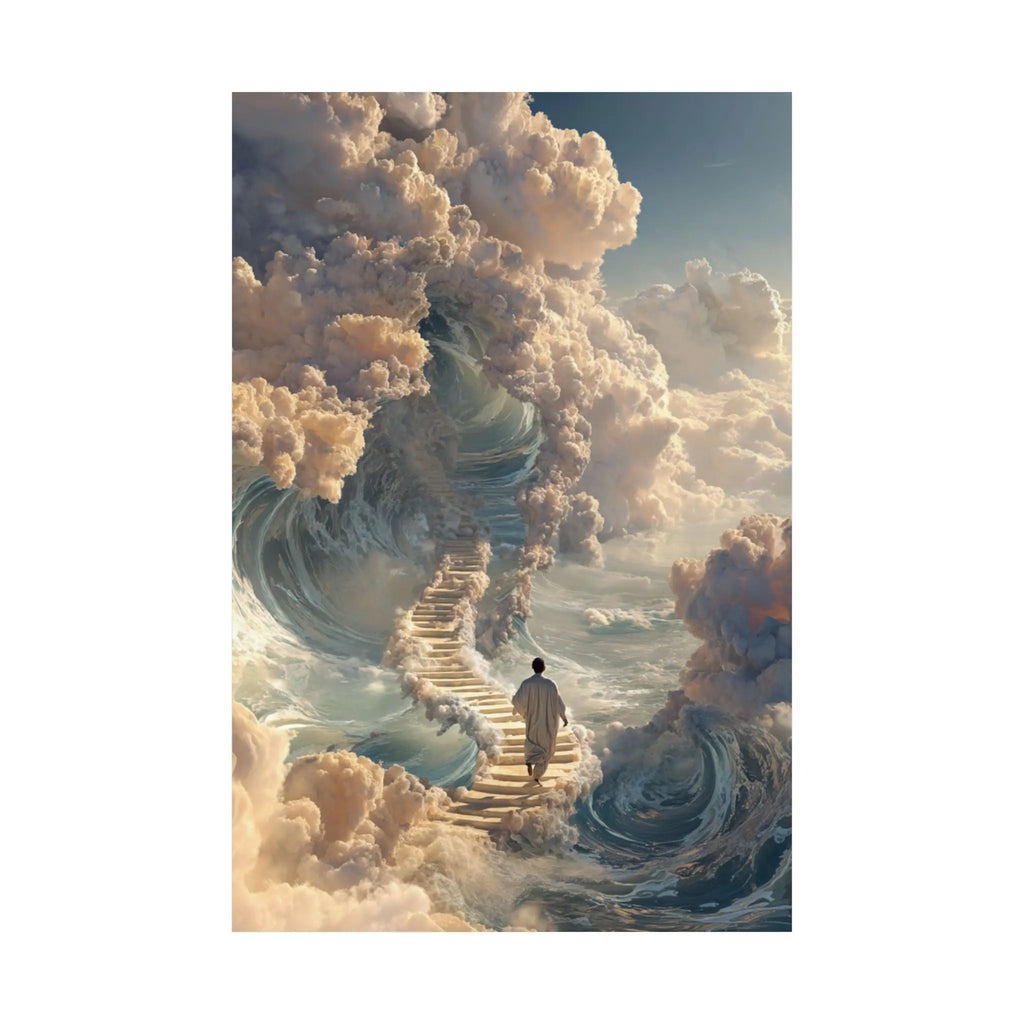 Satin Poster — Dreamy Stairway to the Clouds Wall Art Printify