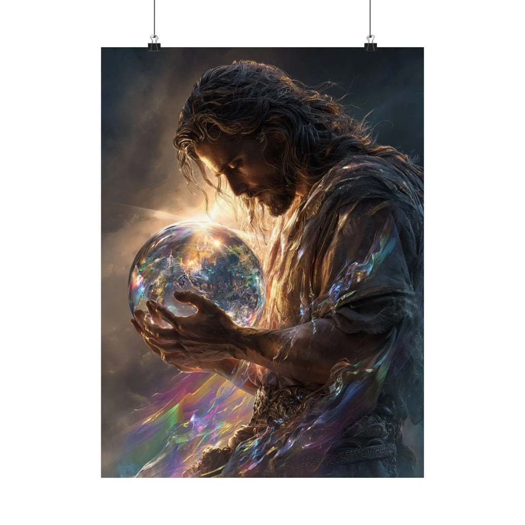 Satin Poster — Jesus Guardian of the World Fantasy Art Print Printify