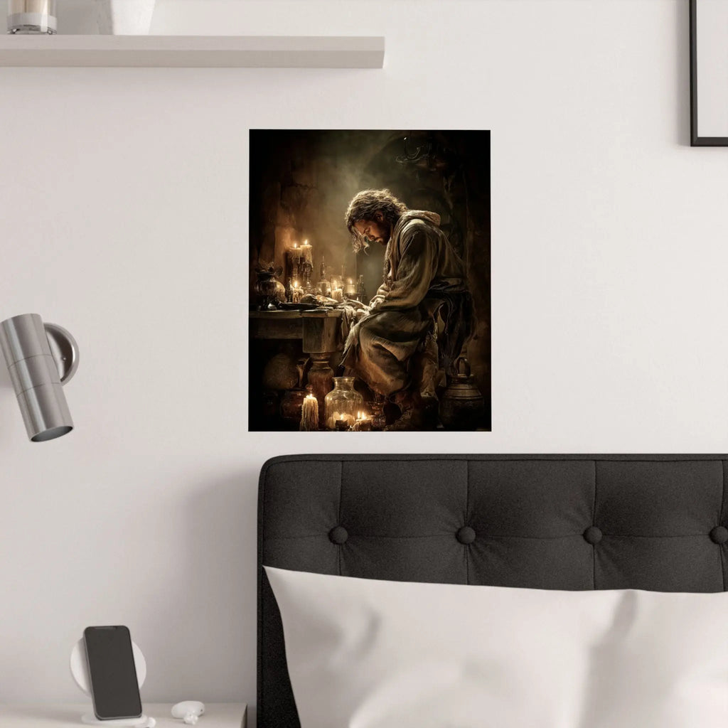 Satin Poster — Candlelit Jesus Prayer Art Print (210gsm) Printify