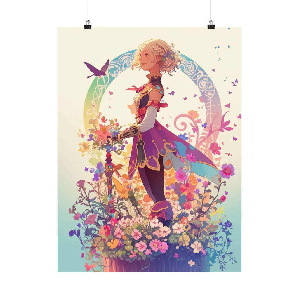 Satin Poster — Fantasy Girl in Floral Garden (210gsm) Printify
