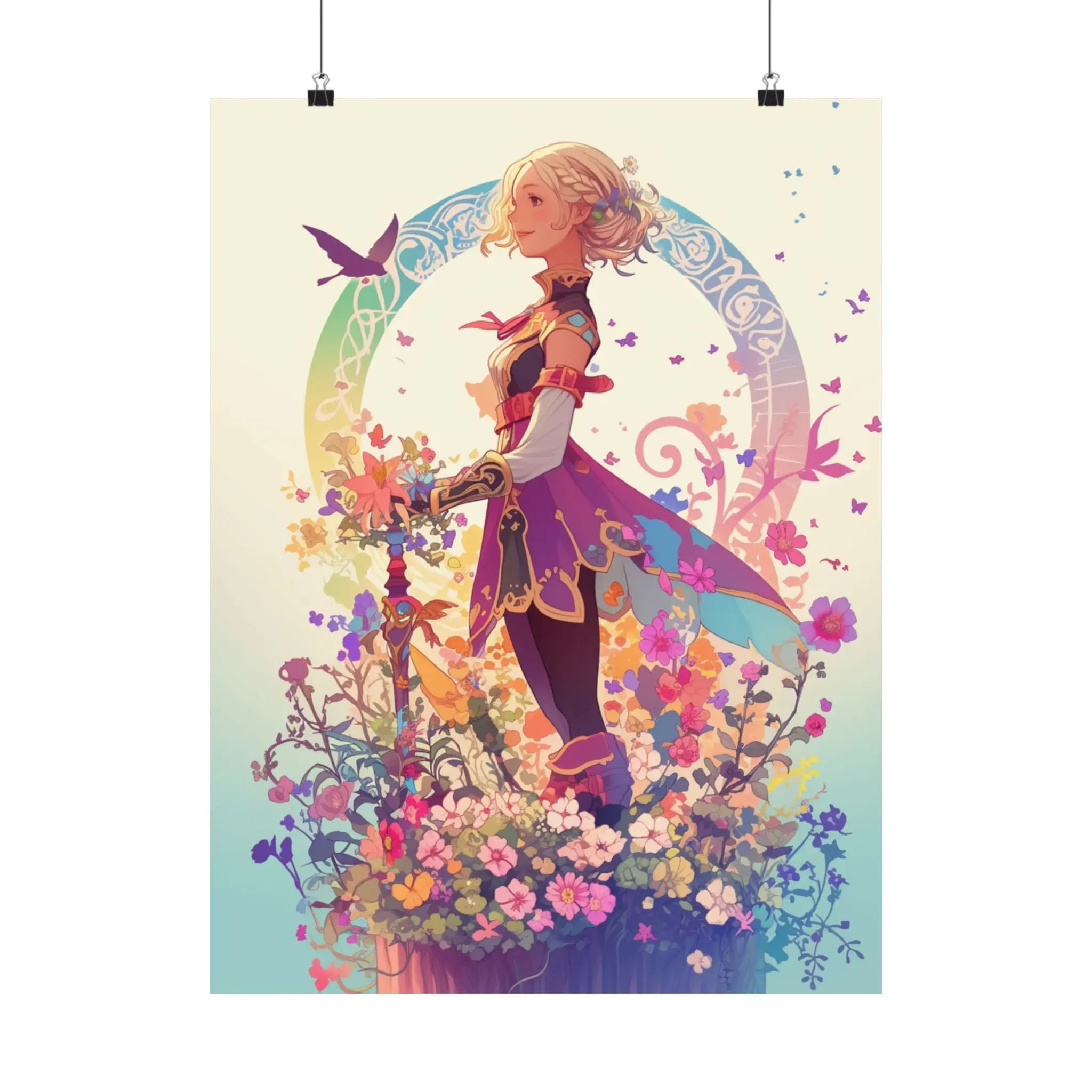 Satin Poster — Fantasy Girl in Floral Garden (210gsm) Printify