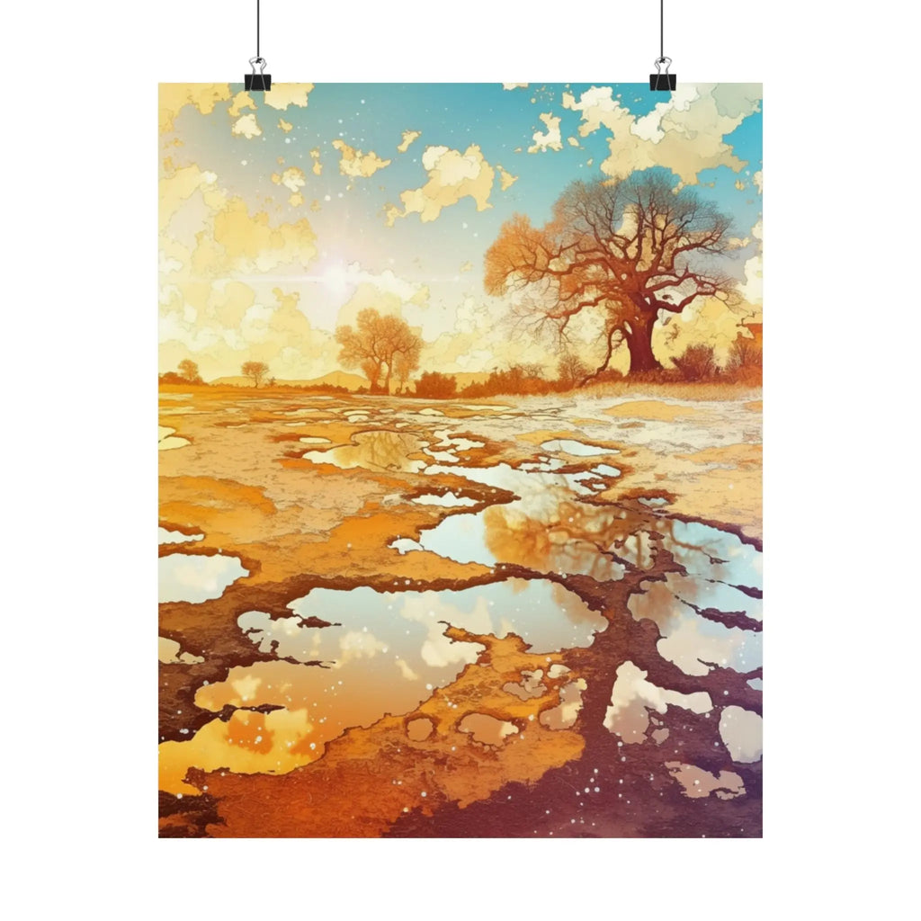 Satin Poster — Golden Sunset Landscape Art Print Printify