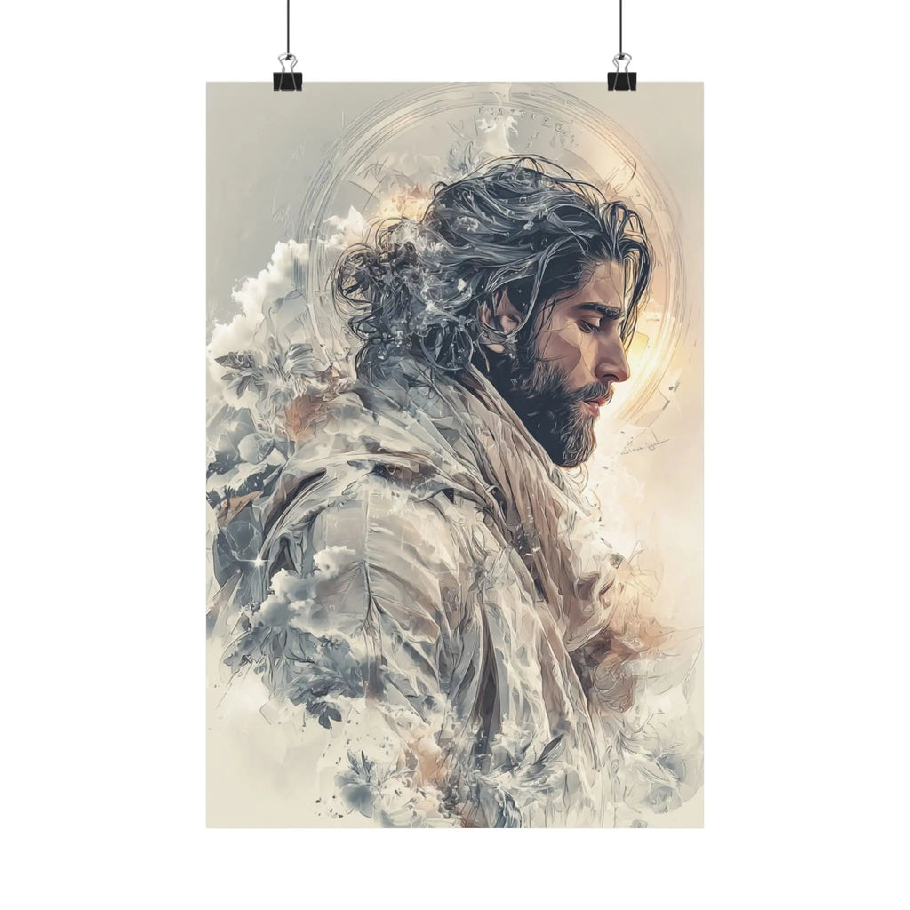 Satin Poster — Ethereal Jesus Portrait Art Print Printify