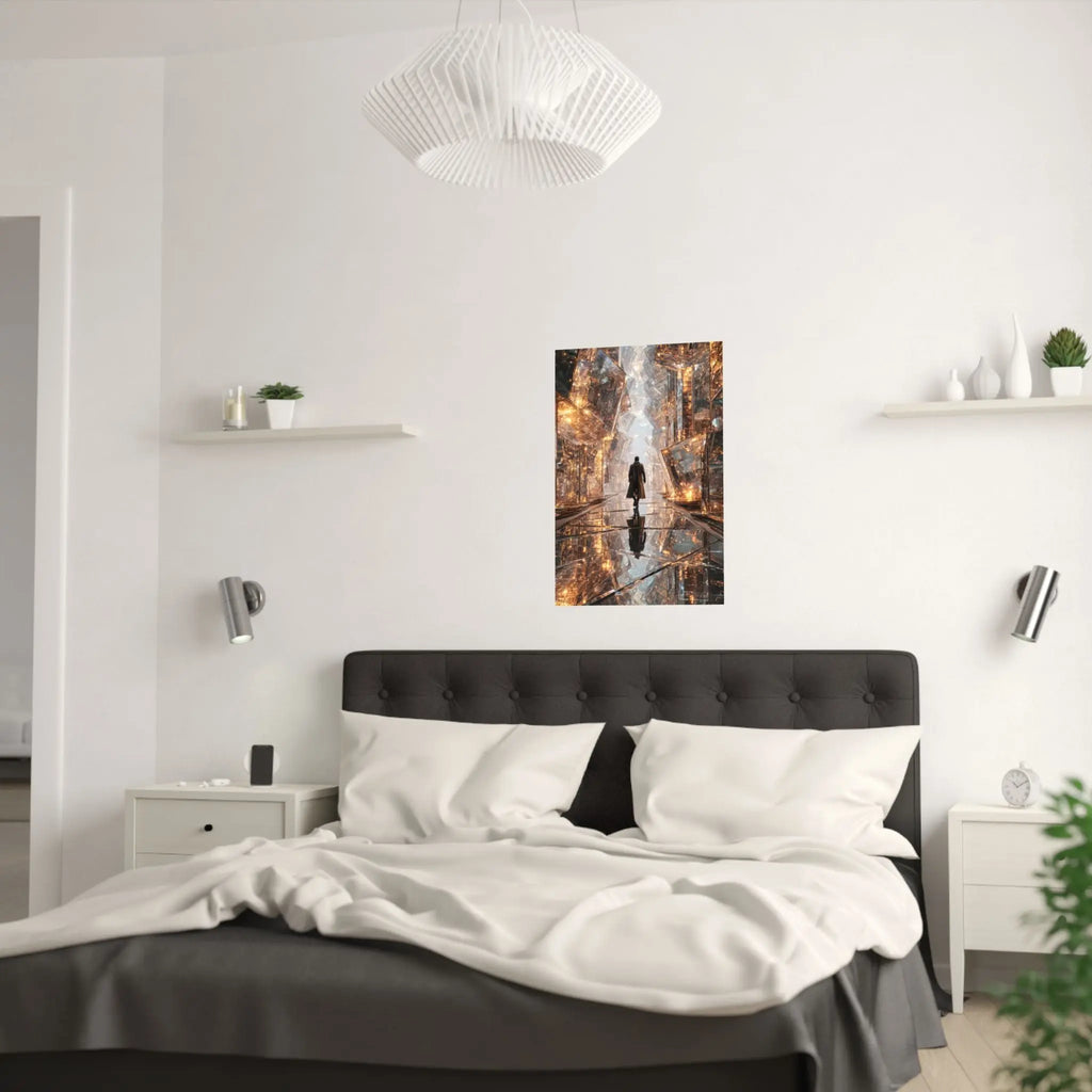 Satin Poster — Futuristic Cityscape with Lone Figure (210gsm) Printify