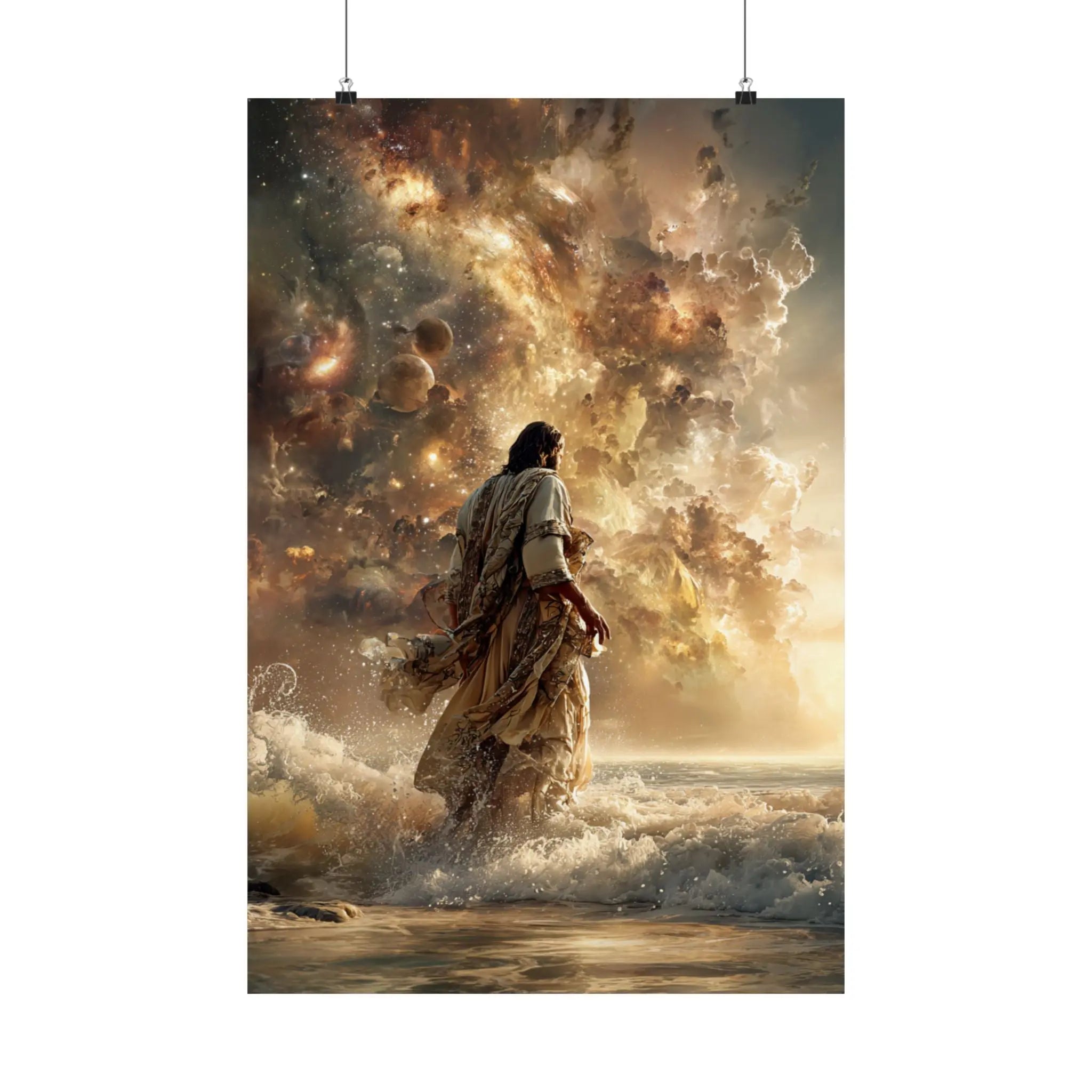 Religious Jesus Walking on Water Satin Poster — Inspirational Christian Wall Art (210gsm) Printify