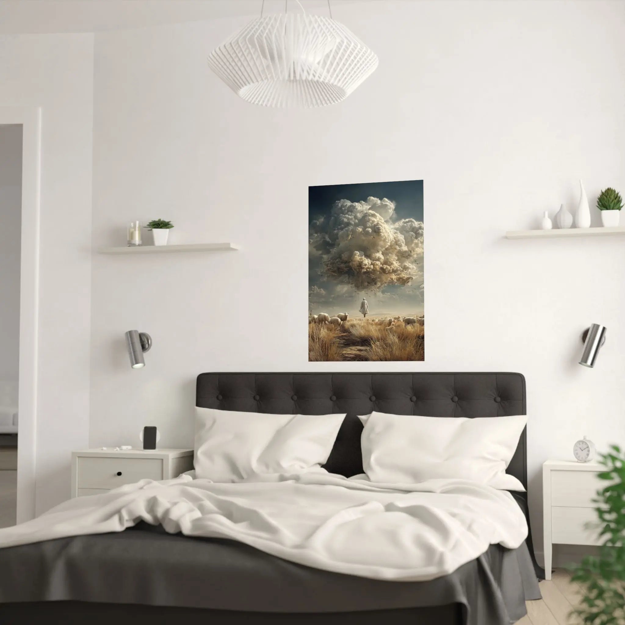 Surreal Shepherd & Cloudscape Satin Poster Printify