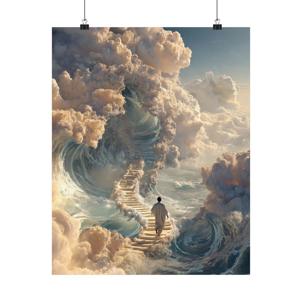 Satin Poster — Dreamy Stairway to the Clouds Wall Art Printify