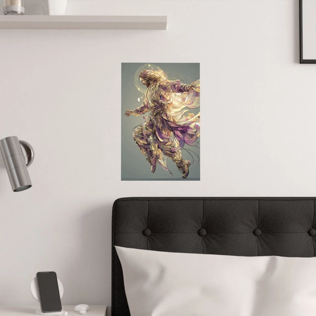 Jesus Christ Satin Poster — Ethereal Gold & Purple Religious Wall Art Printify