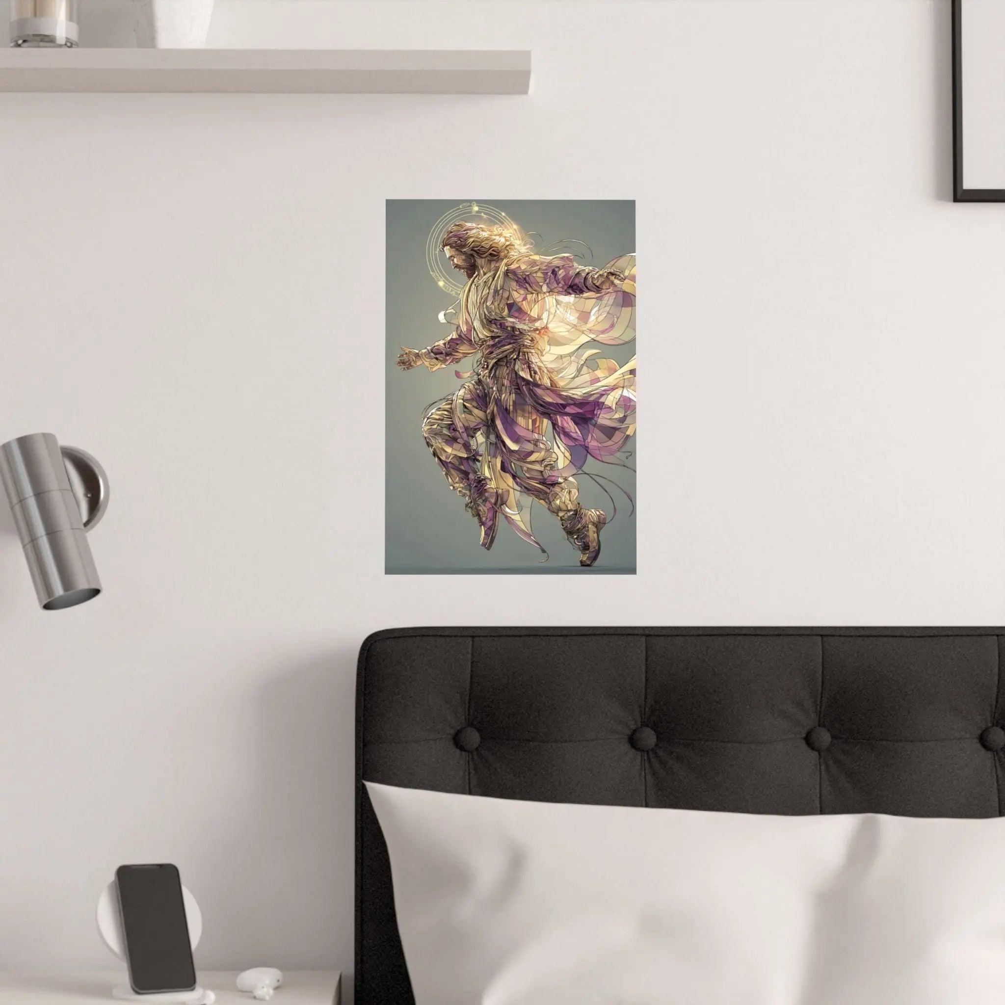 Jesus Christ Satin Poster — Ethereal Gold & Purple Religious Wall Art Printify