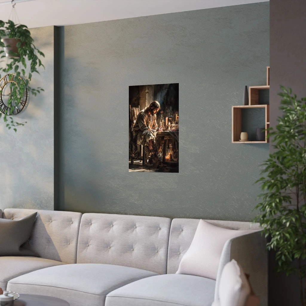 Satin Poster — Reflective Jesus Prayer Scene Artwork (210gsm) Printify