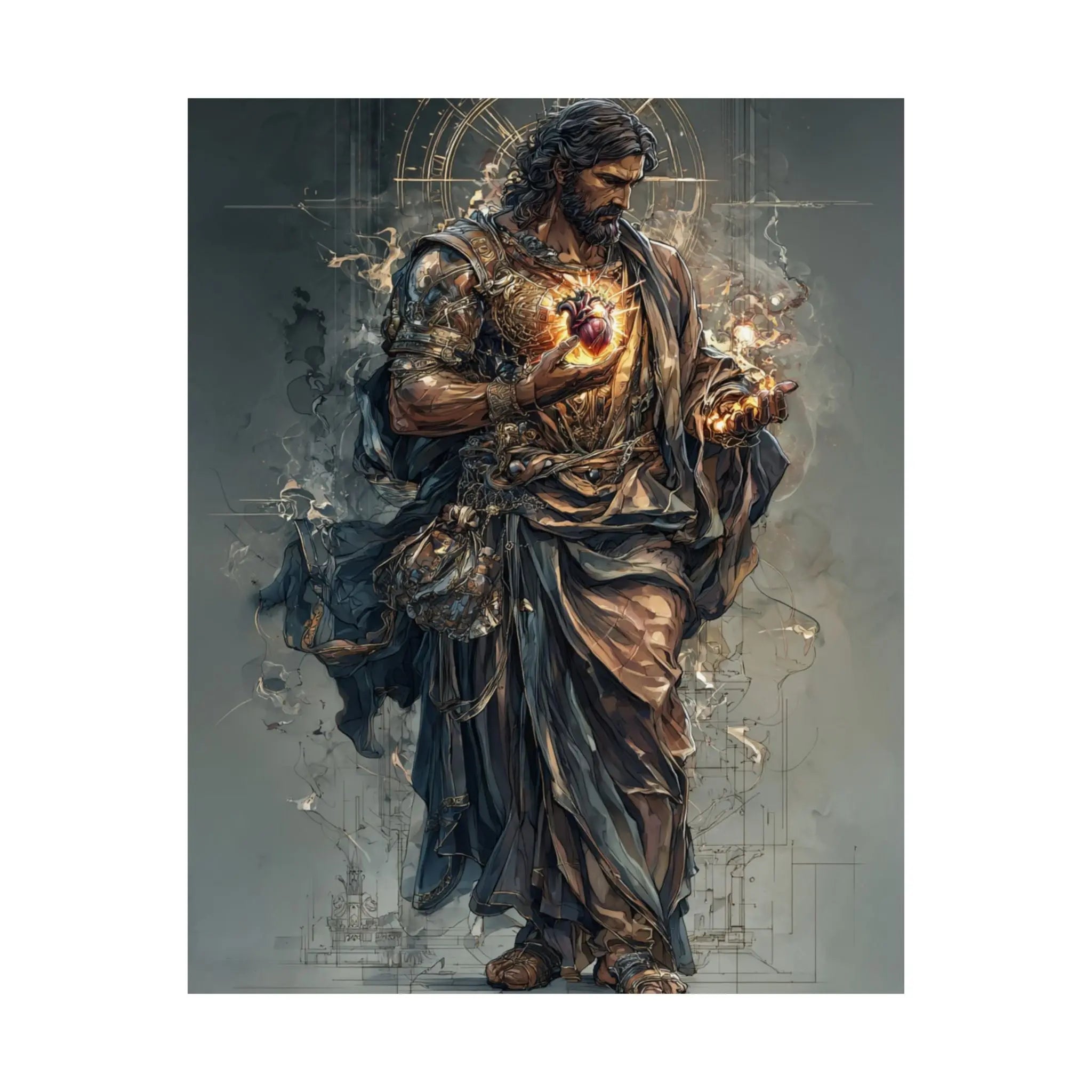Religious Jesus Heart Satin Poster – Dramatic Sacred Art Wall Print Printify