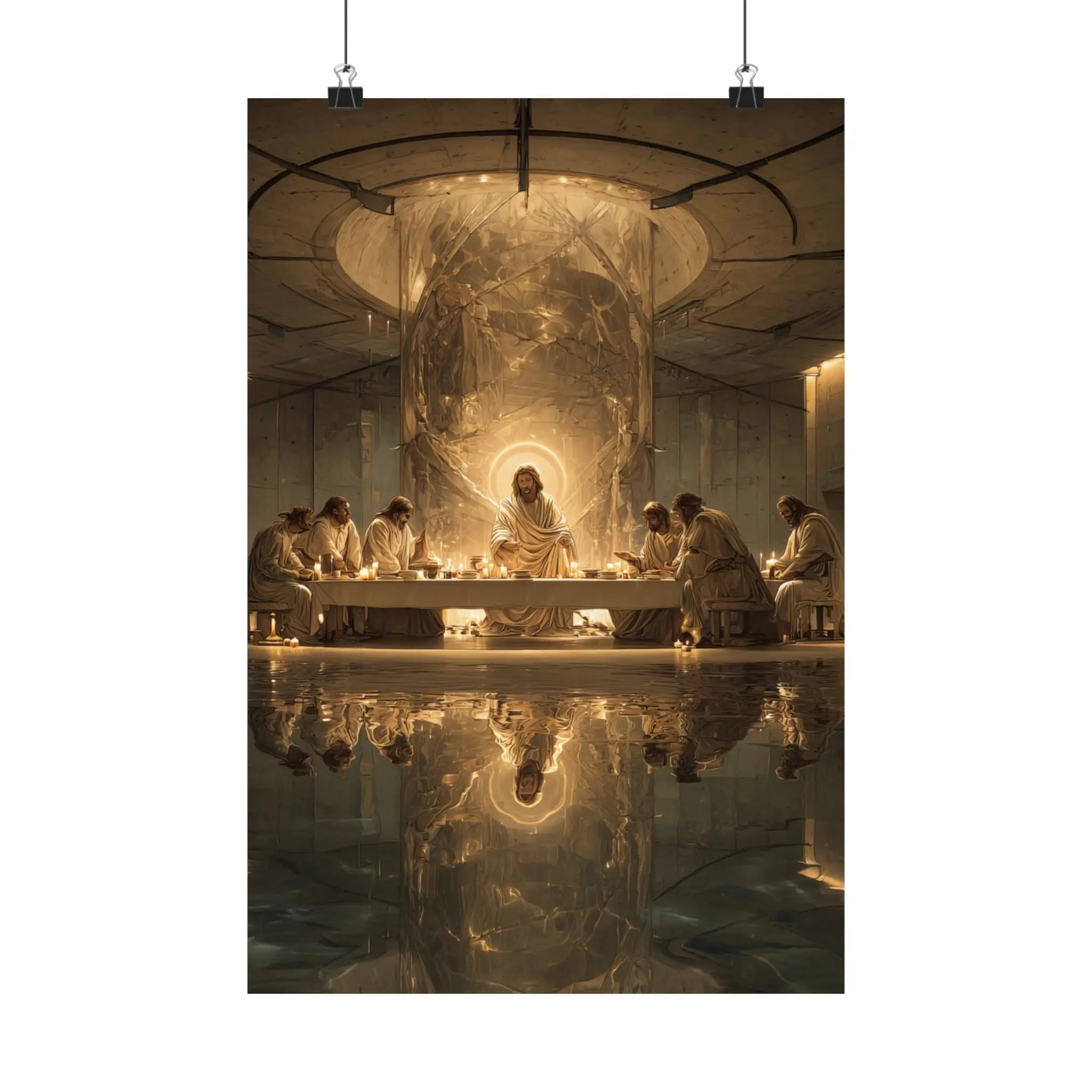 Satin Poster — Golden Last Supper Reflection Art Print (210gsm) Printify