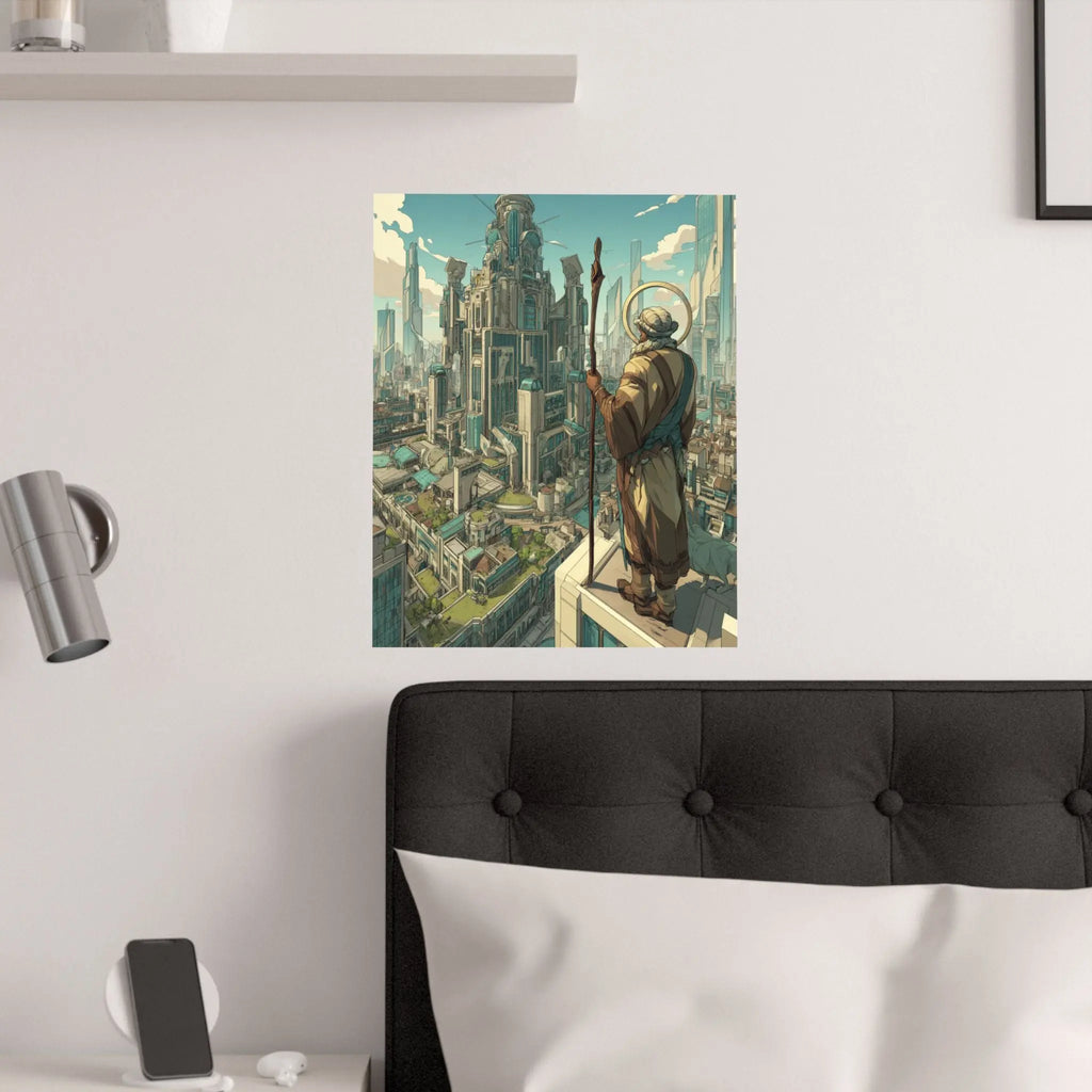 Satin Poster — City Sentinel Fantasy Art Print (210gsm) Printify
