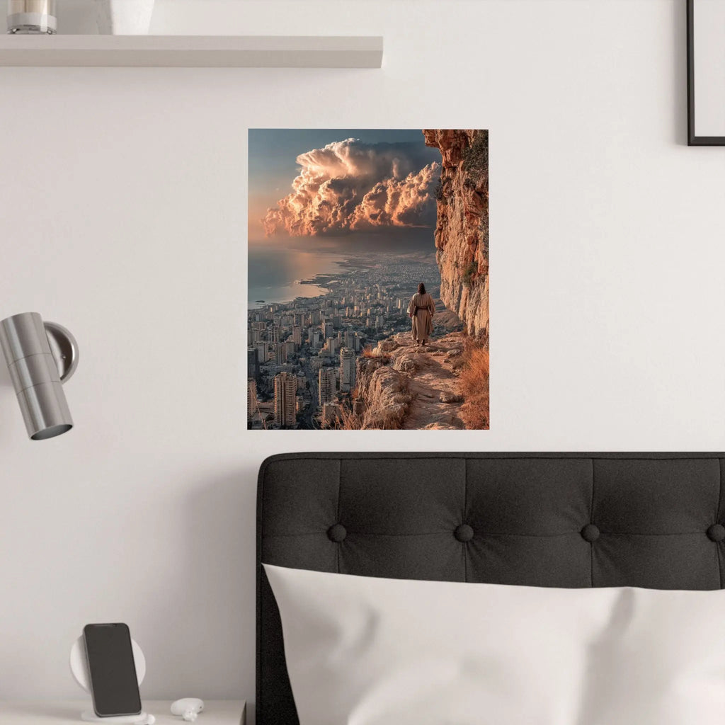 Satin Poster — Urban Cliff Path Sunset Landscape Print Printify