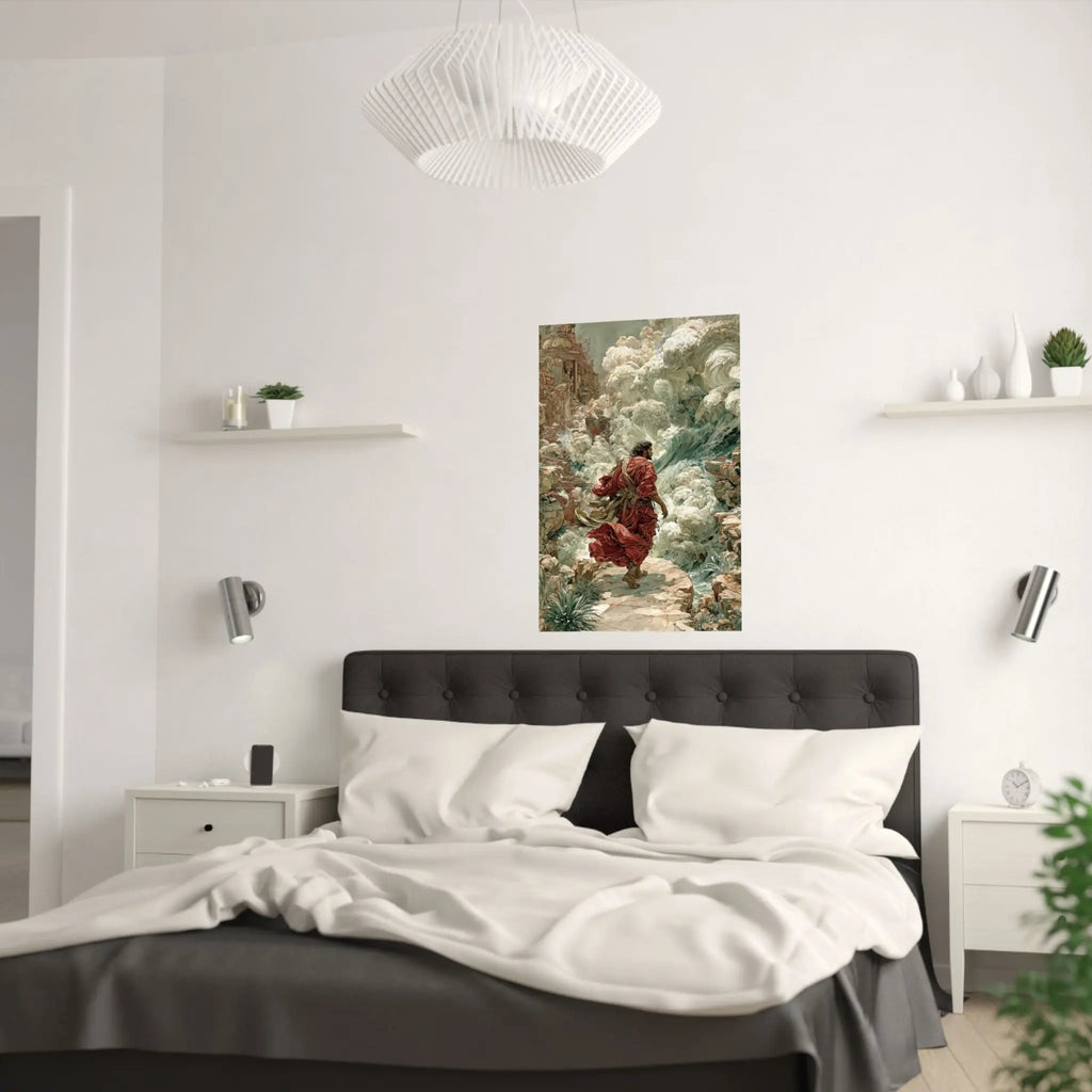 Satin Poster – Dramatic Biblical Parting of the Red Sea Art Print Printify