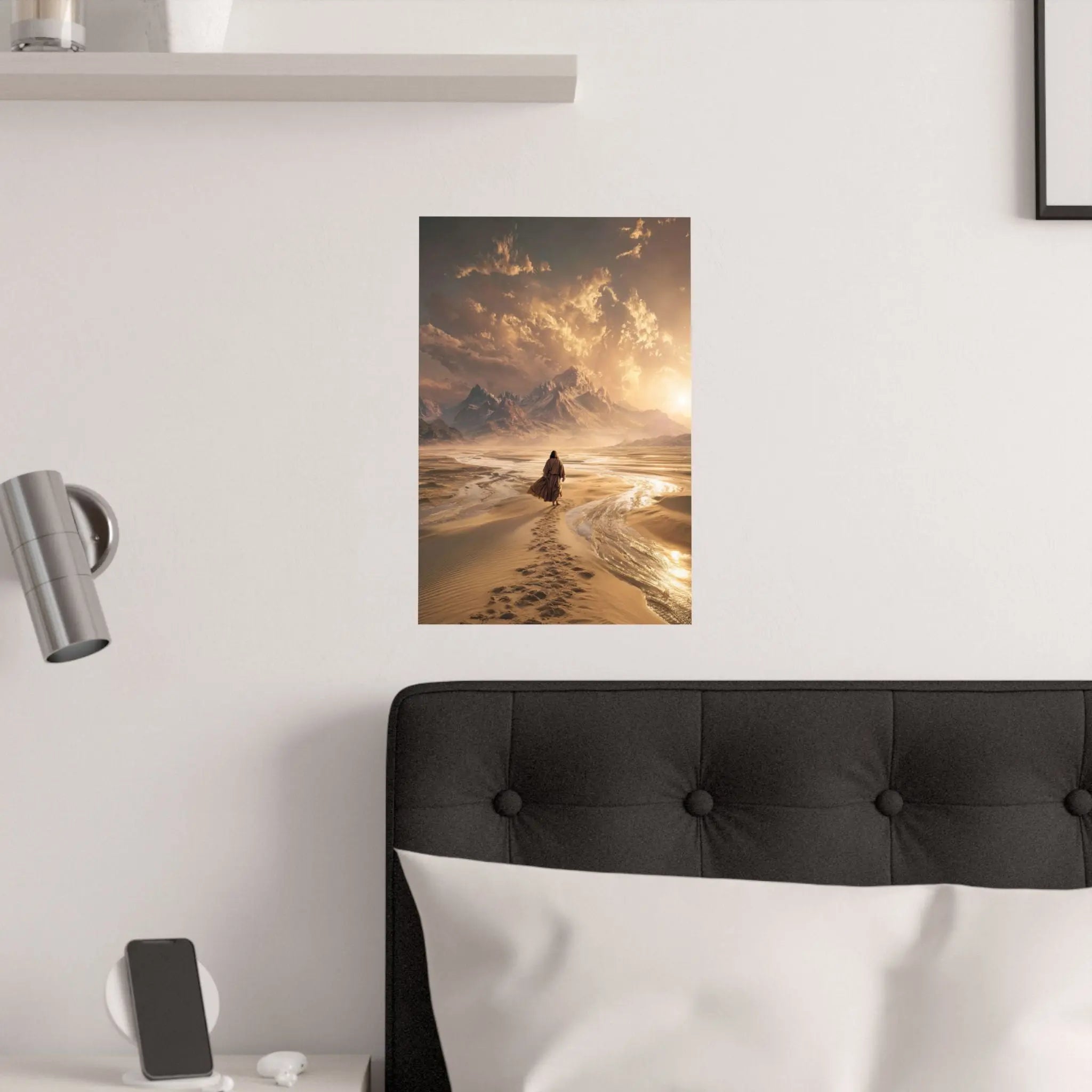 Jesus in The Dessert Satin Poster — Epic Sunset Landscape Wall Art (210gsm) Printify