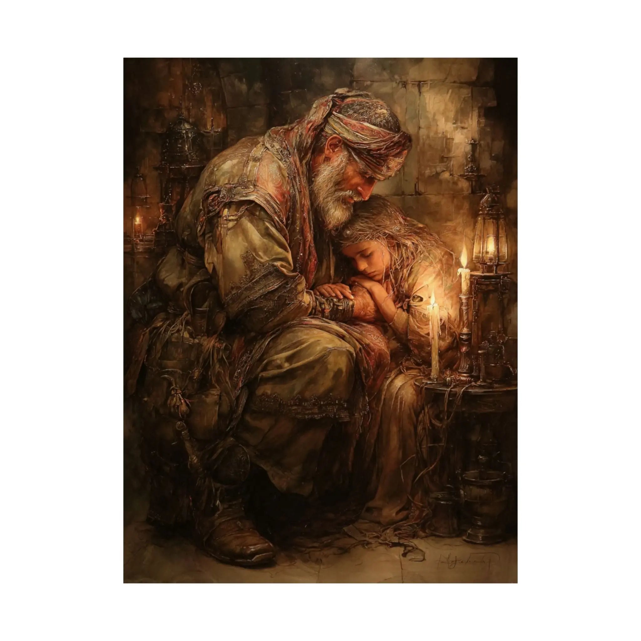 Satin Poster — Warm Rustic Nativity Scene Art Print Printify