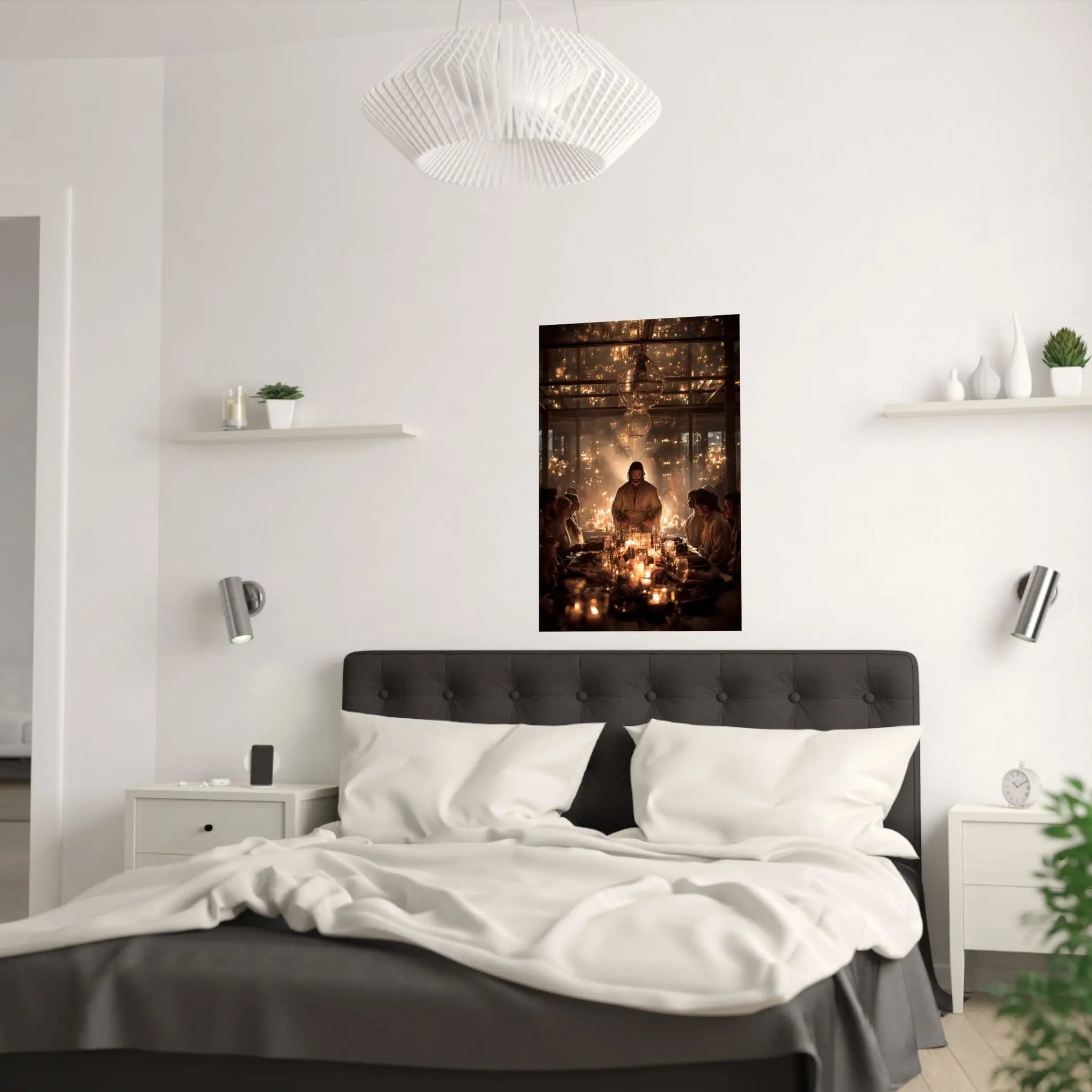 Satin Poster — Candlelit Dinner Scene Wall Art (210gsm) Printify