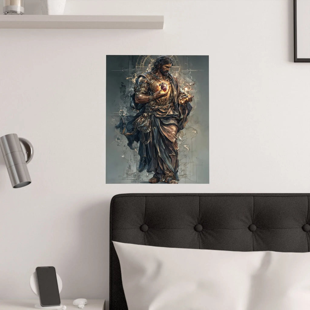 Religious Jesus Heart Satin Poster – Dramatic Sacred Art Wall Print Printify