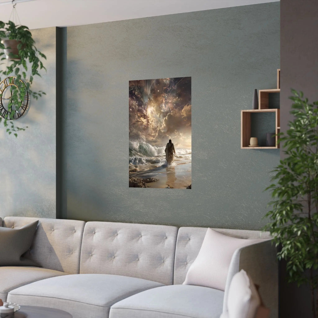 Satin Poster — Stormy Seascape with Jesus (210gsm) Printify