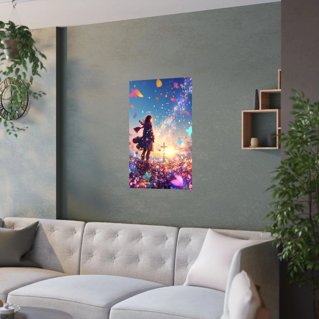 Satin Poster — Dreamscape Girl with Butterflies (210gsm Satin Print) Printify