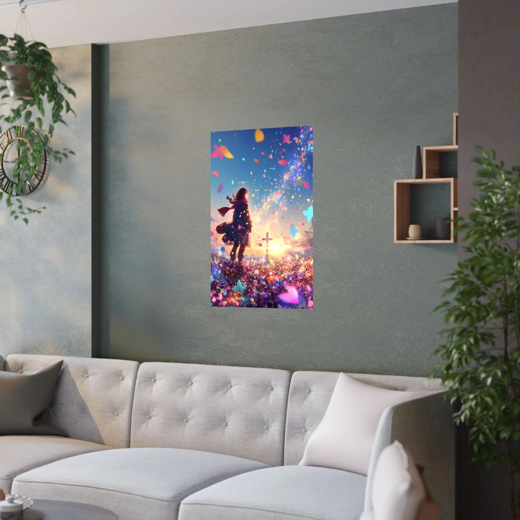 Satin Poster — Dreamscape Girl with Butterflies (210gsm Satin Print) Printify