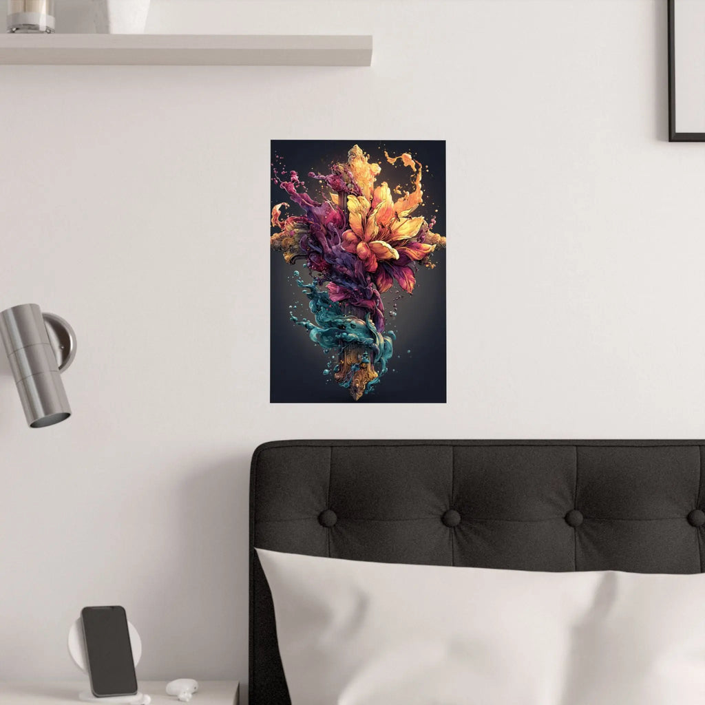 Satin Poster — Vibrant Floral Splash Art Print Printify