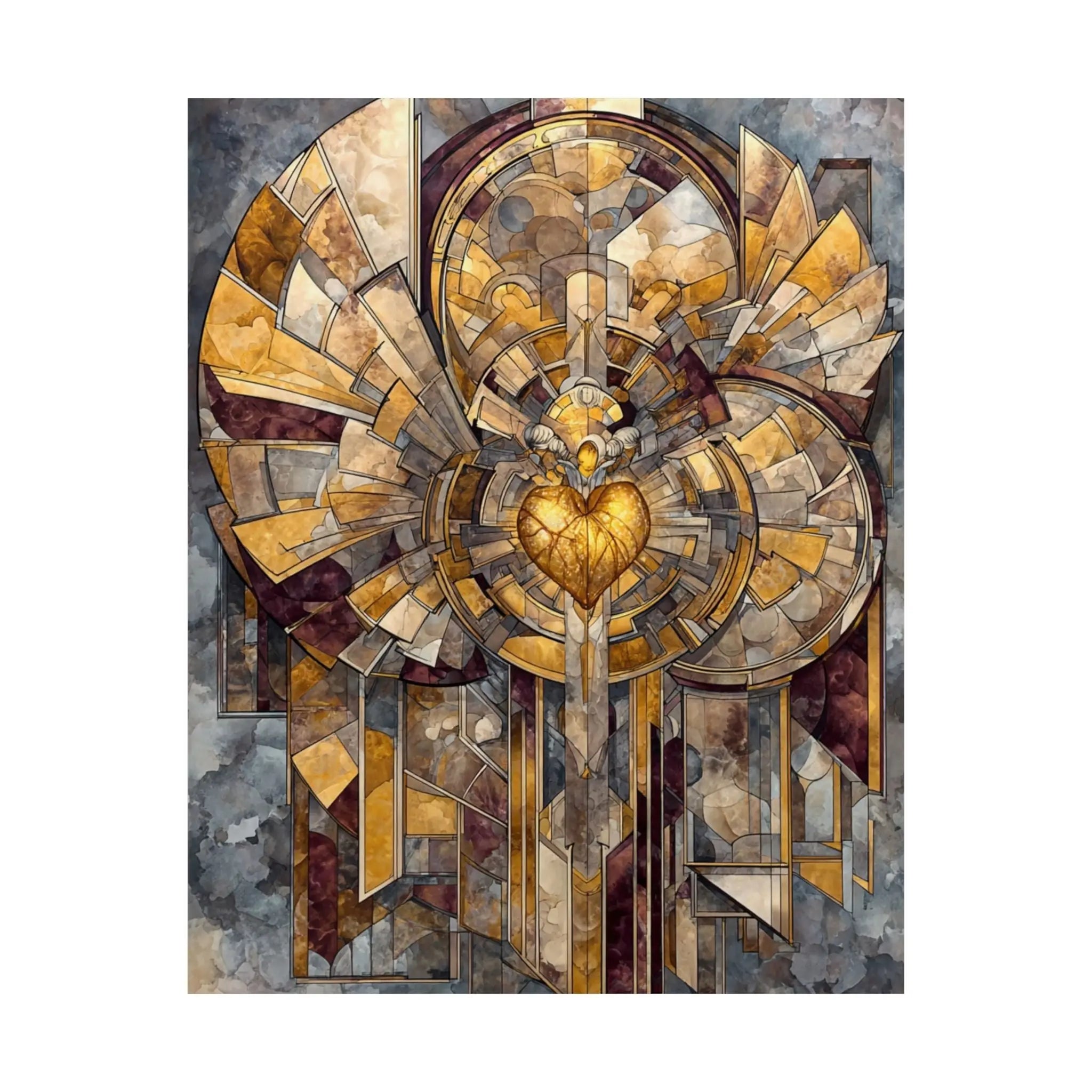 Satin Poster — Golden Sacred Heart Stained-Glass Art Print Printify