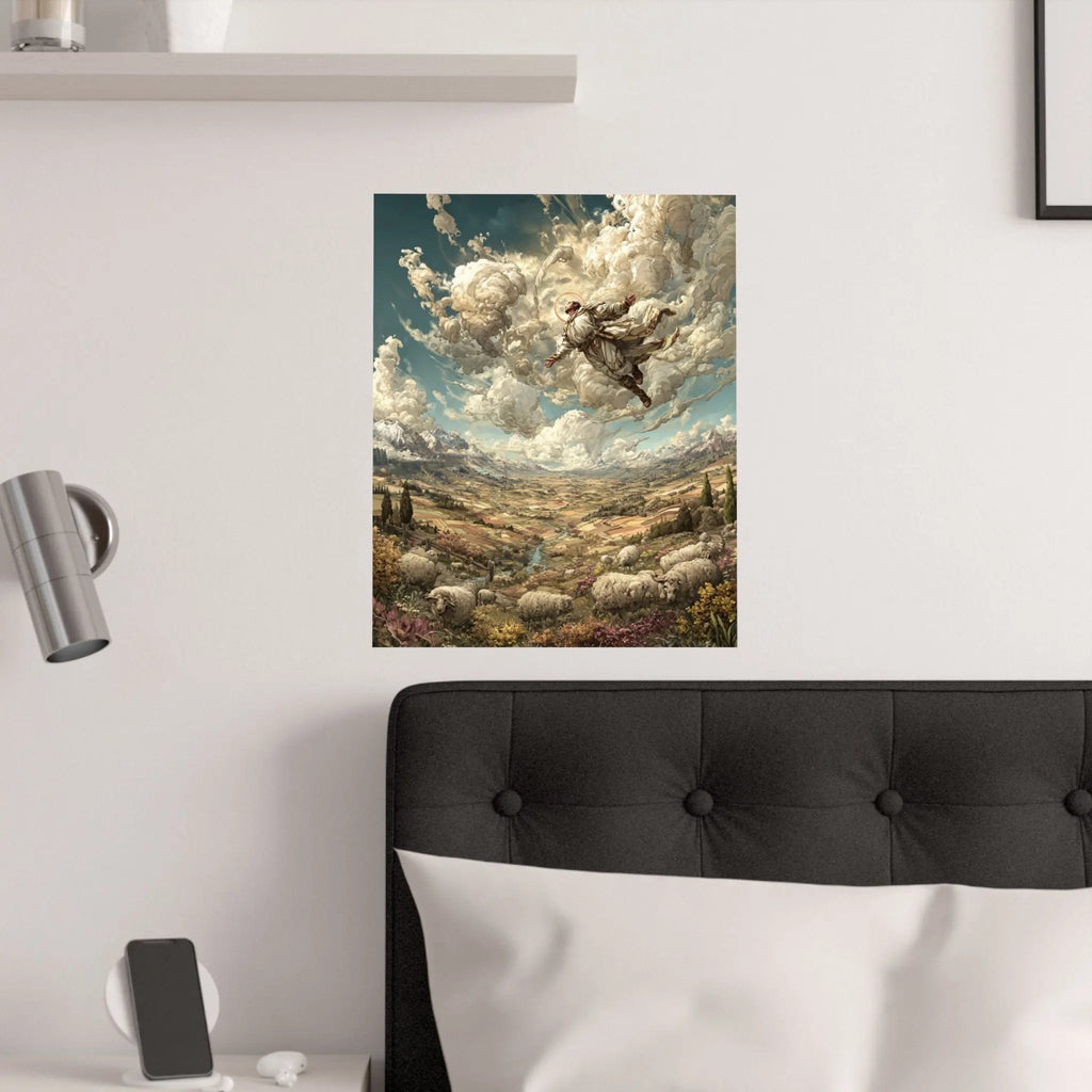 Satin Poster — Shepherd Ascending Fantasy Landscape Print (210gsm) Printify