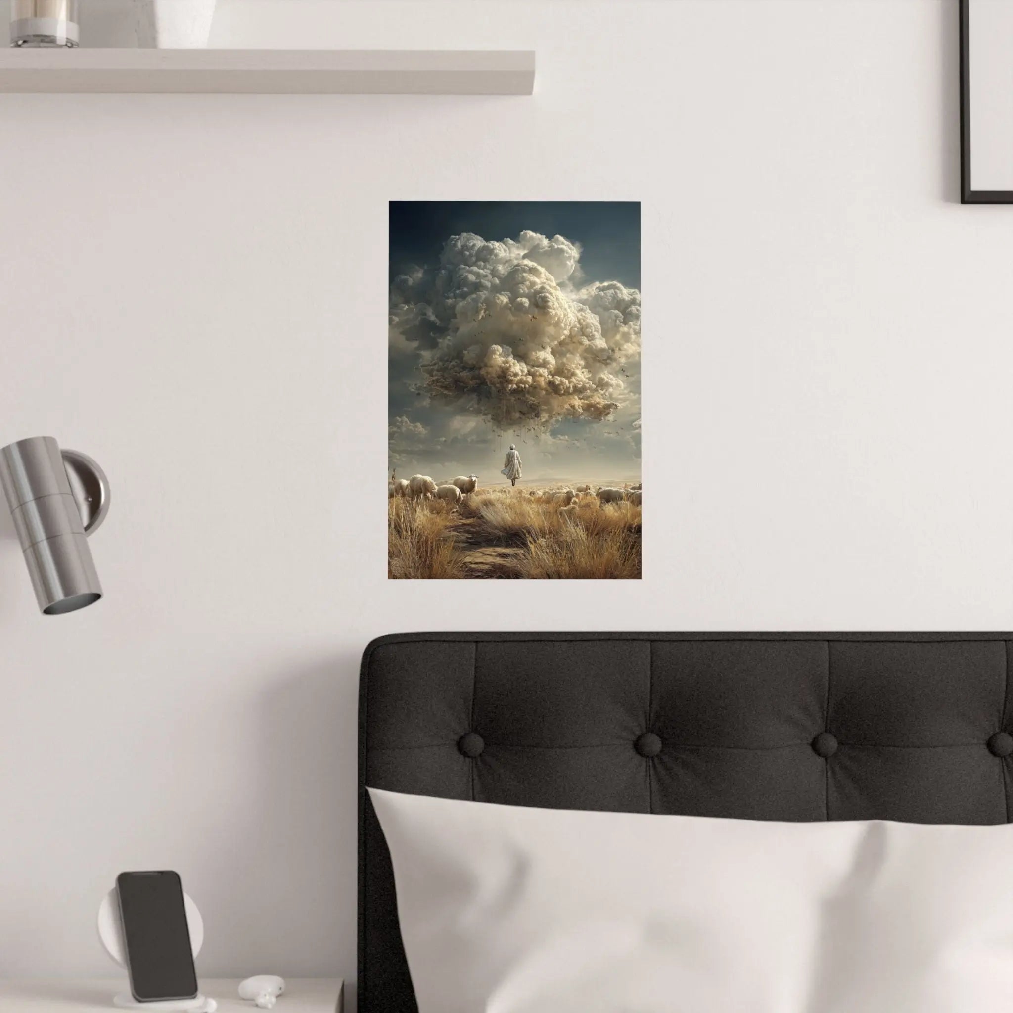 Surreal Shepherd & Cloudscape Satin Poster Printify