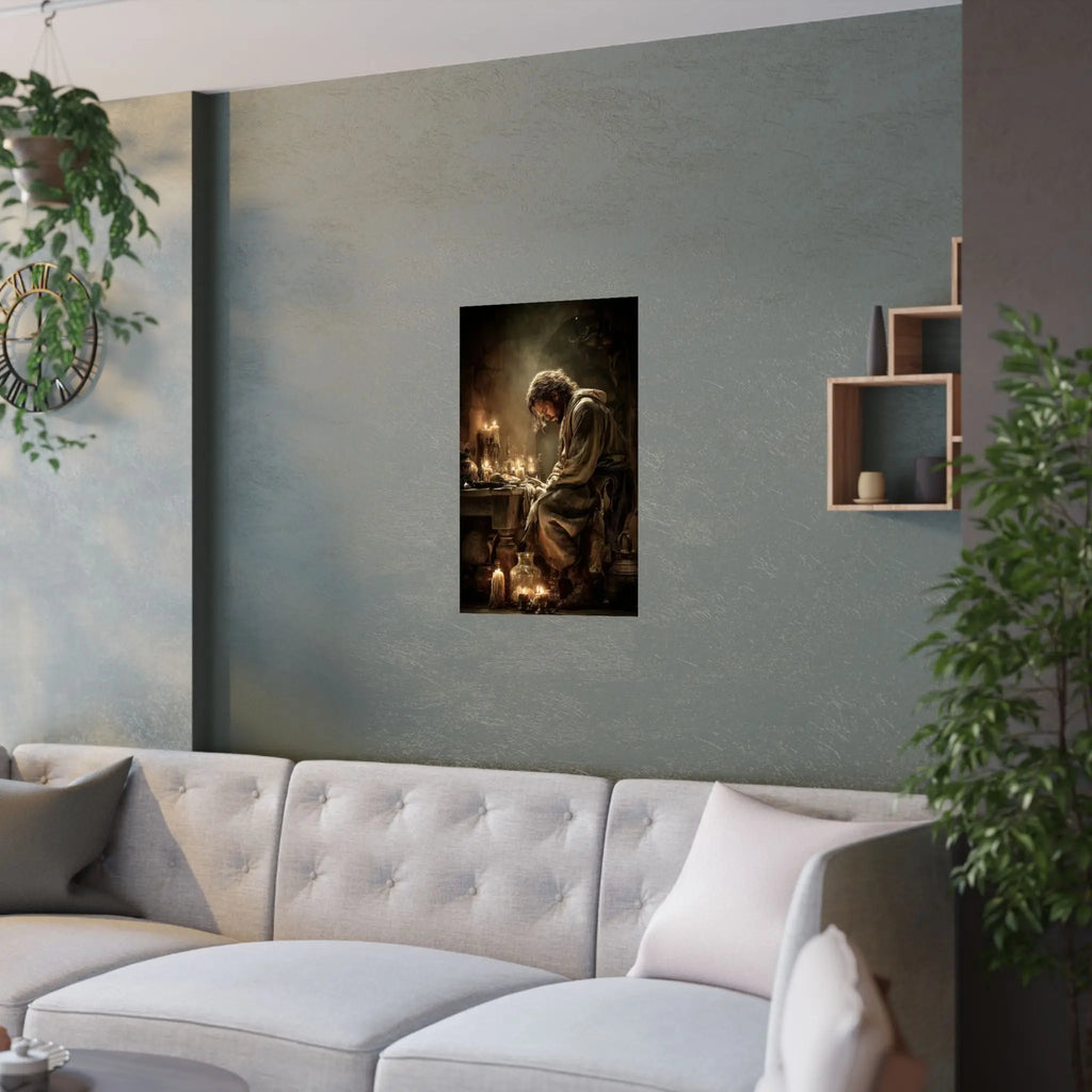 Satin Poster — Candlelit Jesus Prayer Art Print (210gsm) Printify