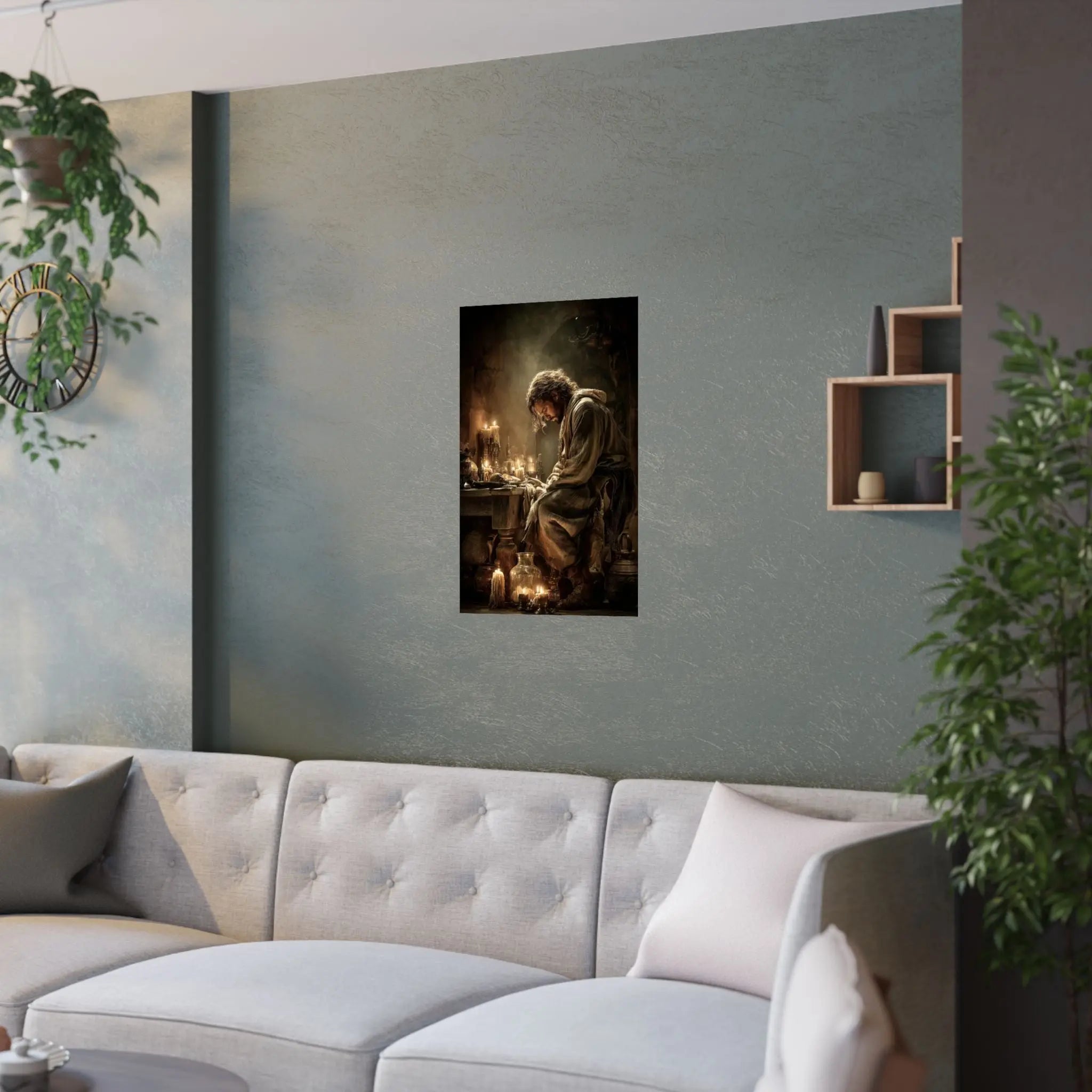 Satin Poster — Candlelit Jesus Prayer Art Print (210gsm) Printify