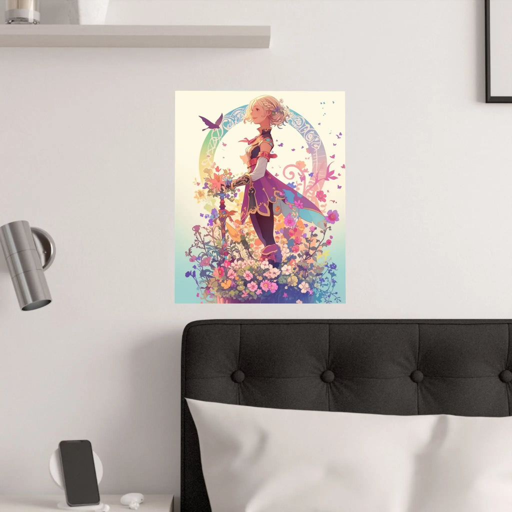 Satin Poster — Fantasy Girl in Floral Garden (210gsm) Printify
