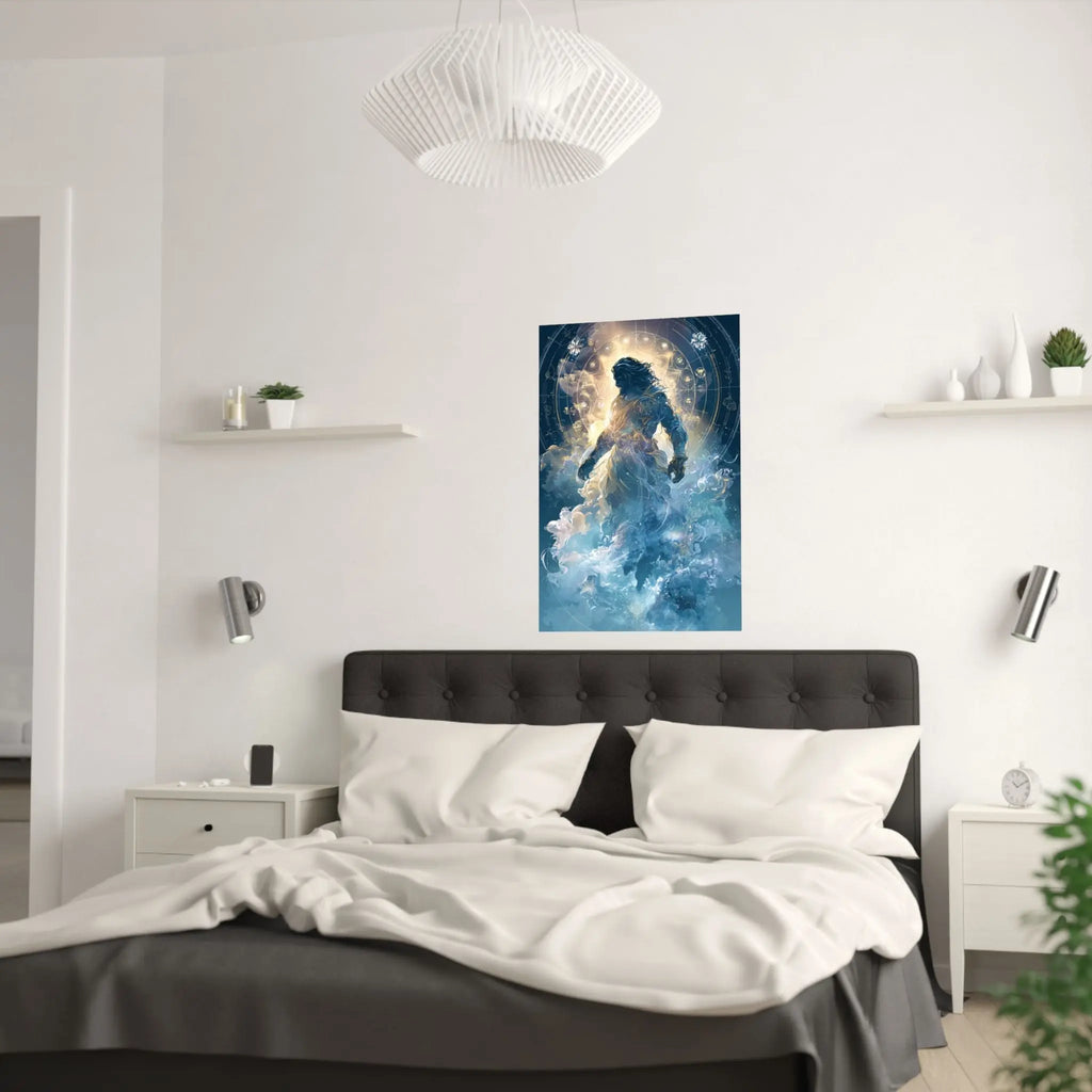 Celestial Guardian Poster — Ethereal God figure Satin Wall Art Printify