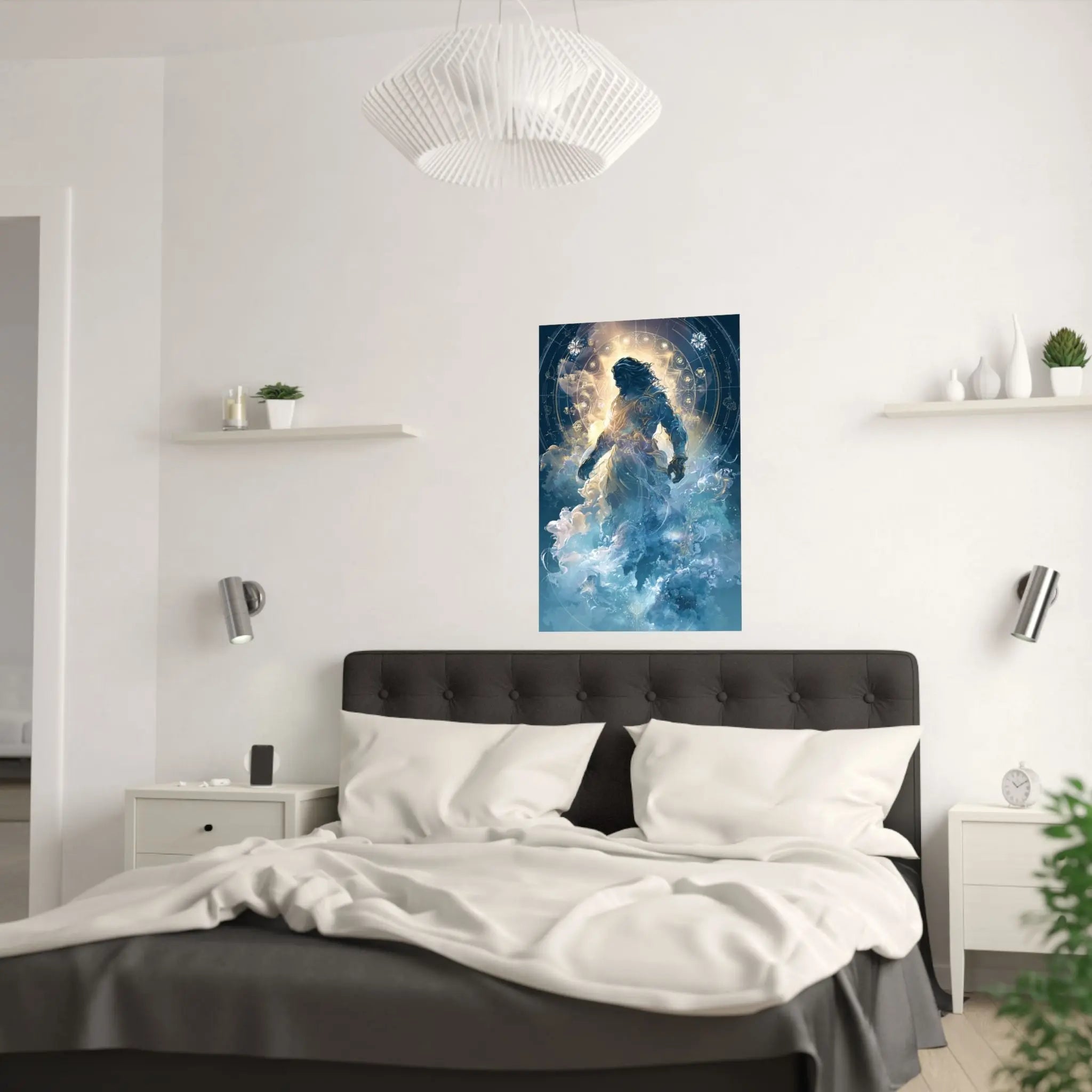 Celestial Guardian Poster — Ethereal God figure Satin Wall Art Printify