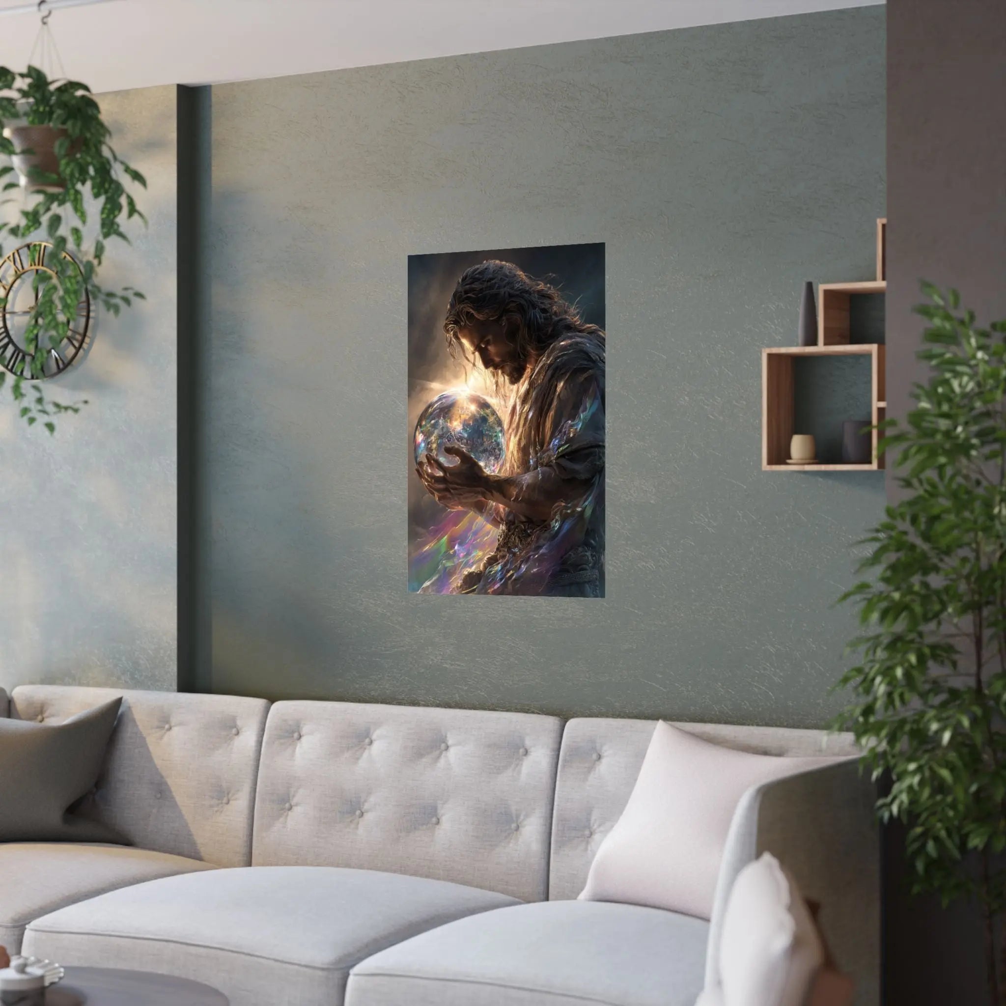 Satin Poster — Jesus Guardian of the World Fantasy Art Print Printify