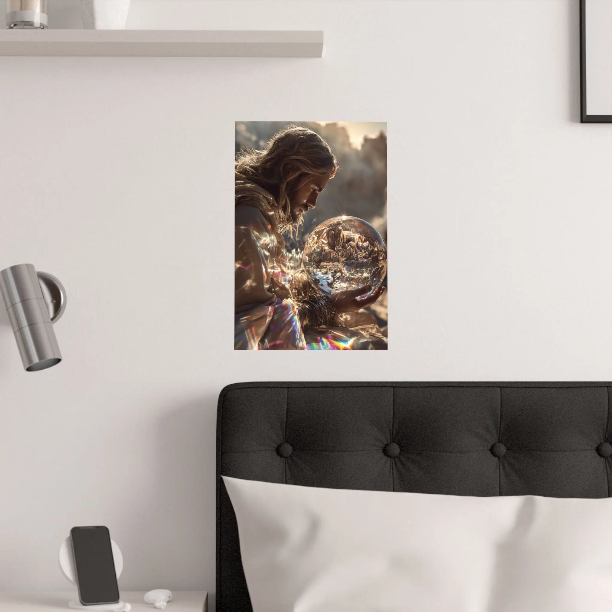 Satin Poster — Mystic Jesus Holding Crystal Orb Art Print Printify