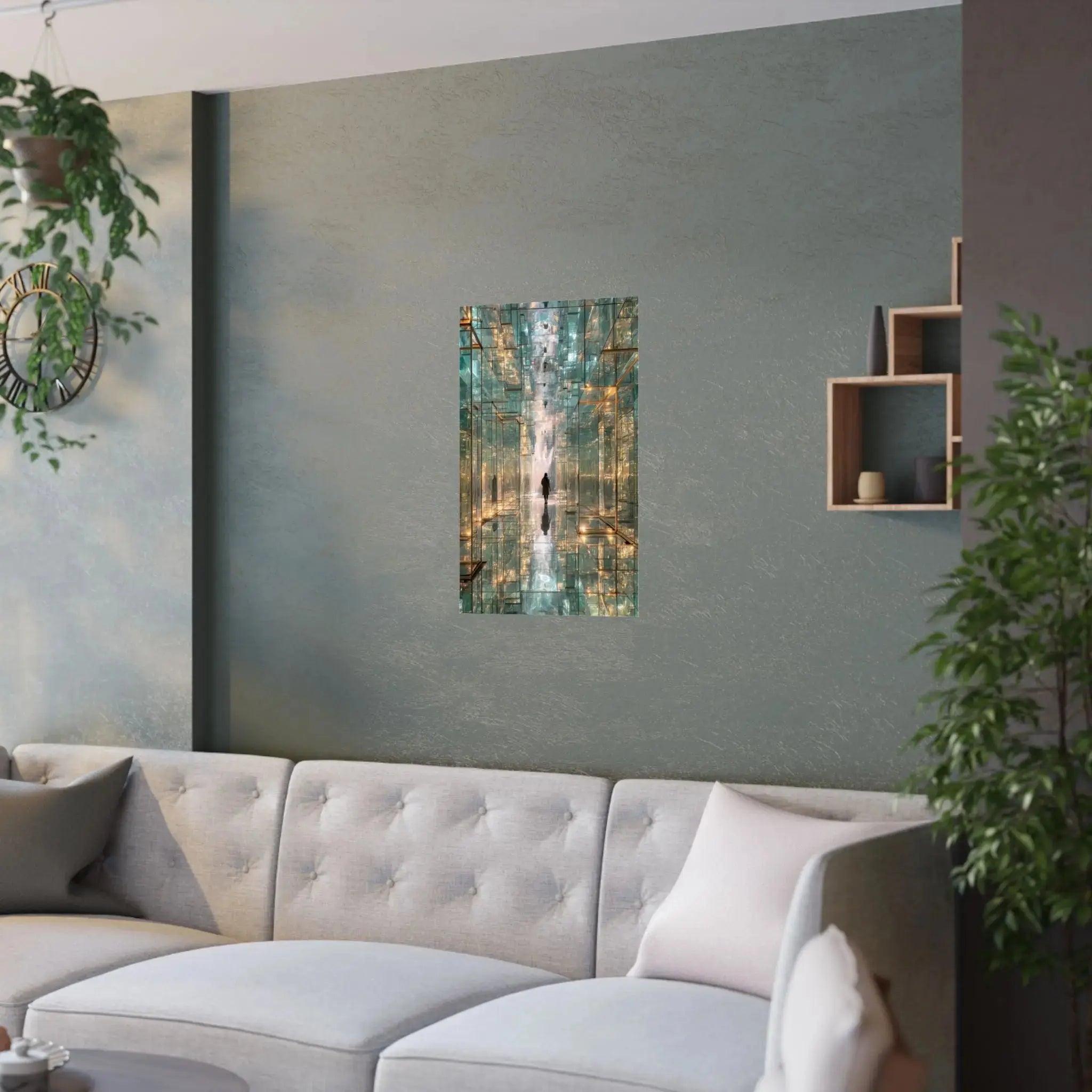 Mirrored Lightscape Satin Poster — Surreal City Reflection Wall Art Printify