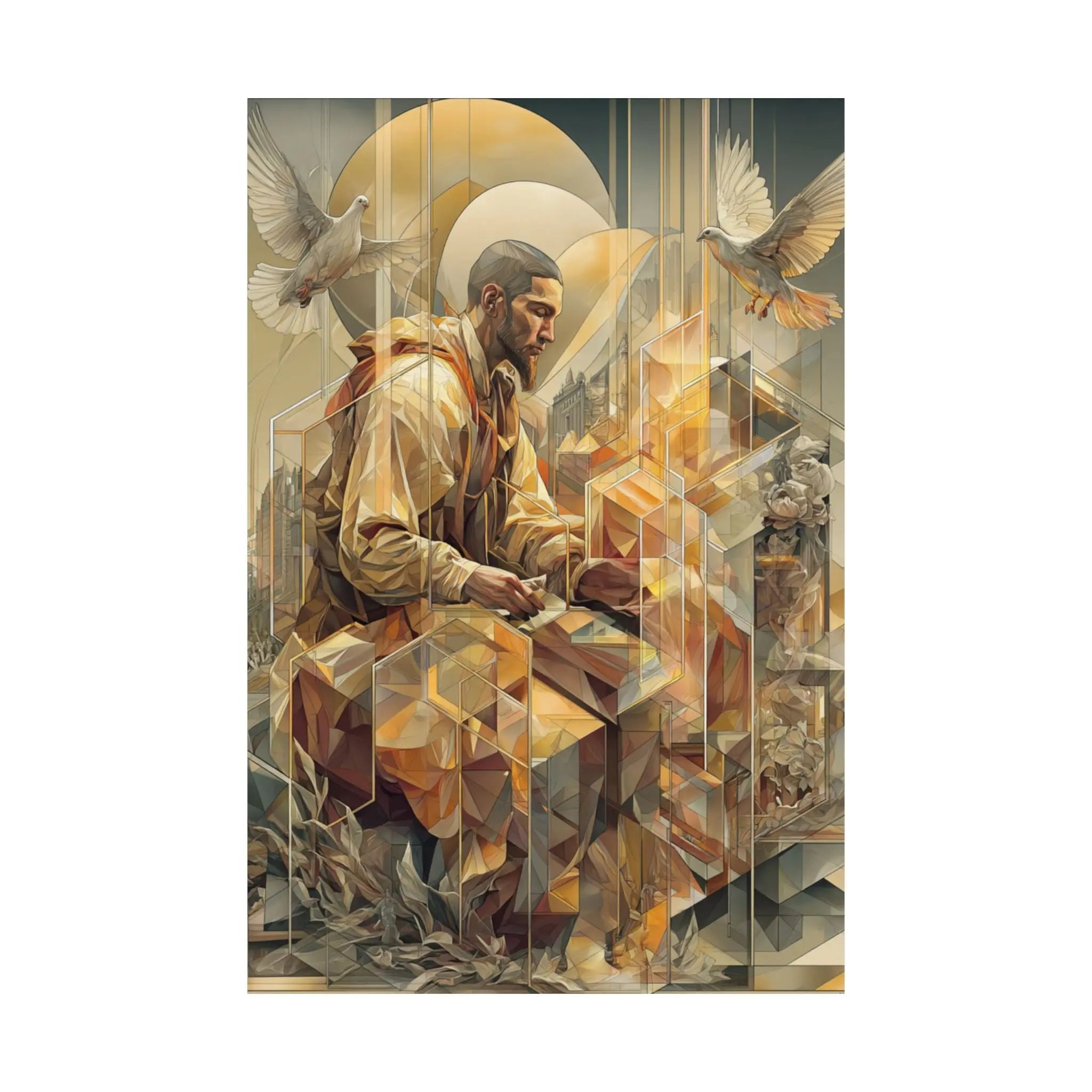 Satin Poster — Meditative Geometric Musician Art Print Printify