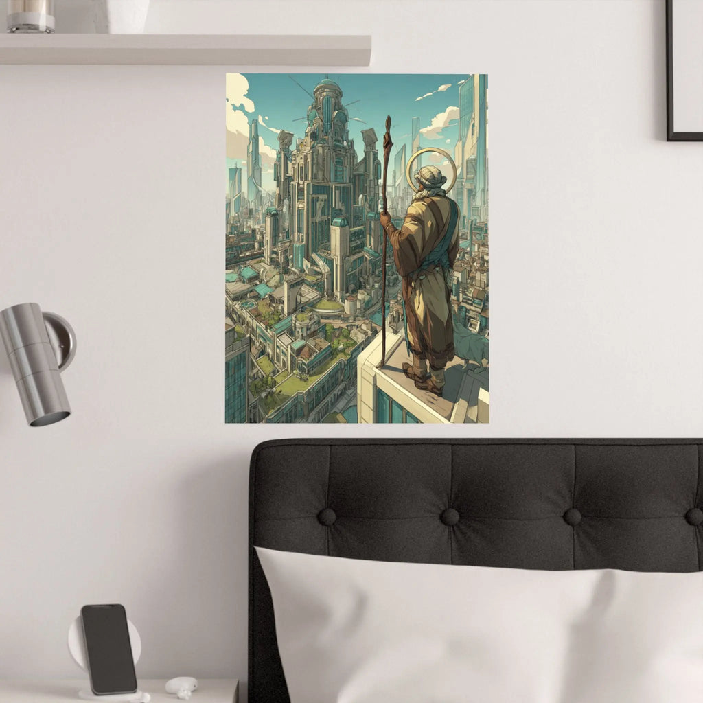 Satin Poster — City Sentinel Fantasy Art Print (210gsm) Printify