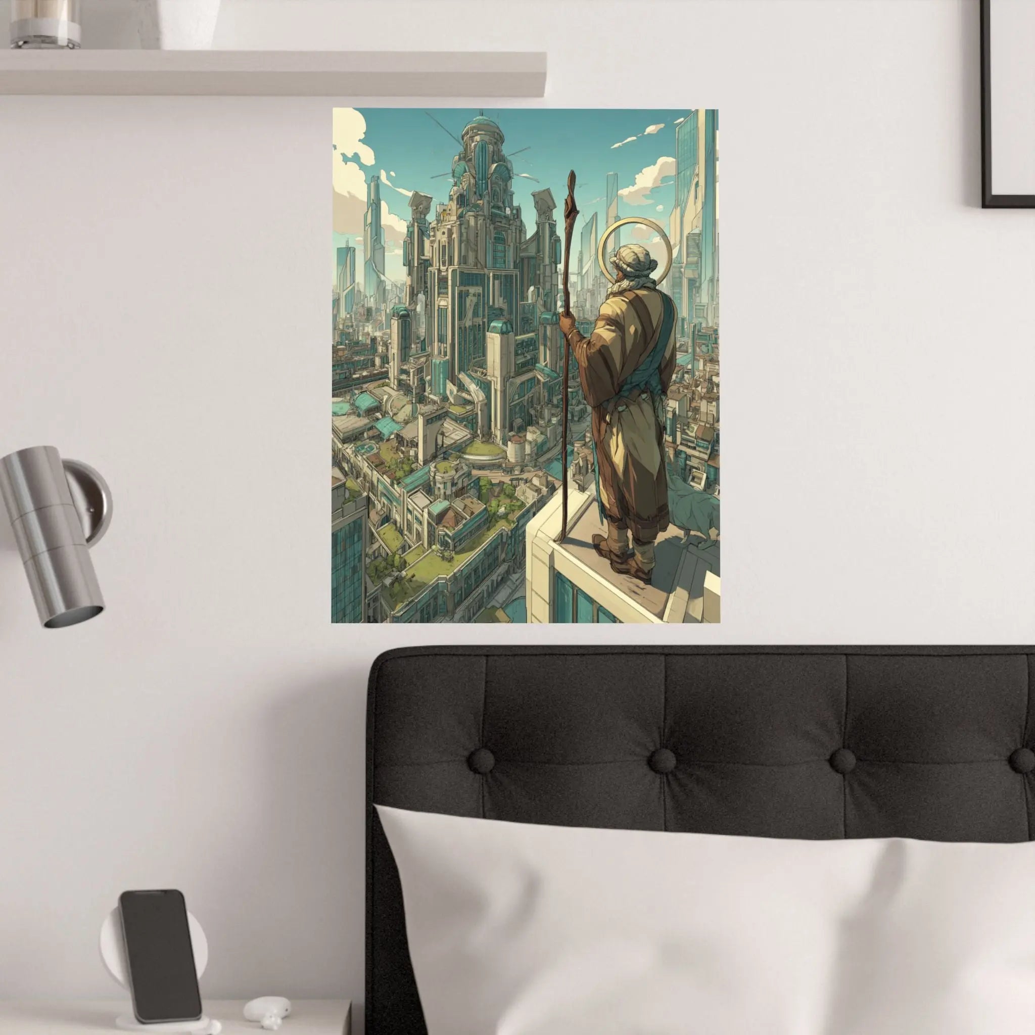 Satin Poster — City Sentinel Fantasy Art Print (210gsm) Printify