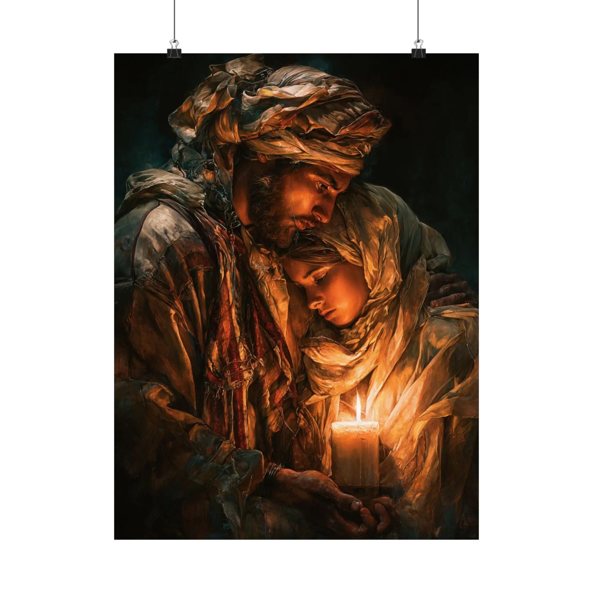 Satin Poster — Warm Candlelit Nativity Portrait (210gsm) Printify